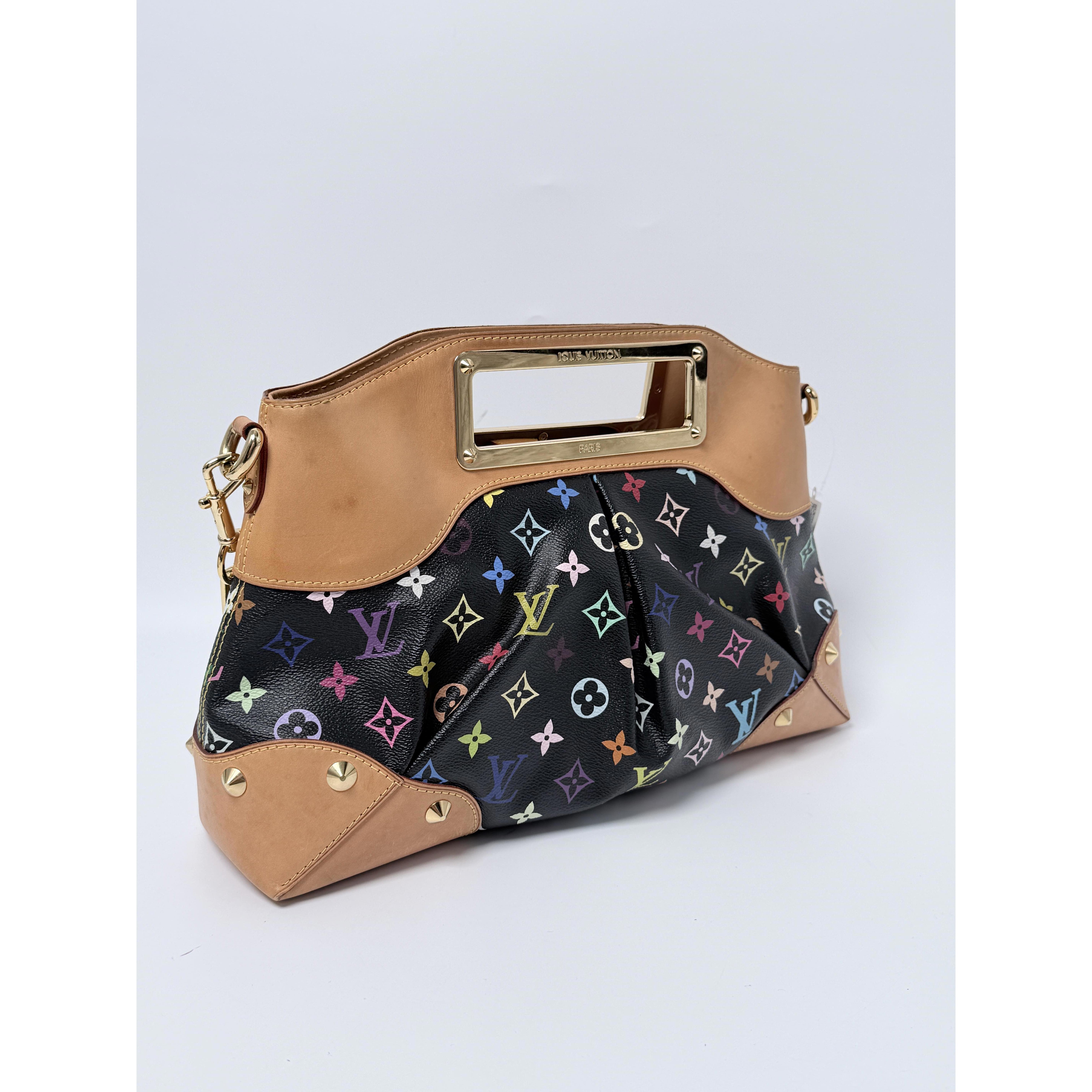 Pre-owned Louis Vuitton Canvas Shoulder Bags Monogram Multicolore Judy MM Chain Shoulder Handbag Black JA432LV