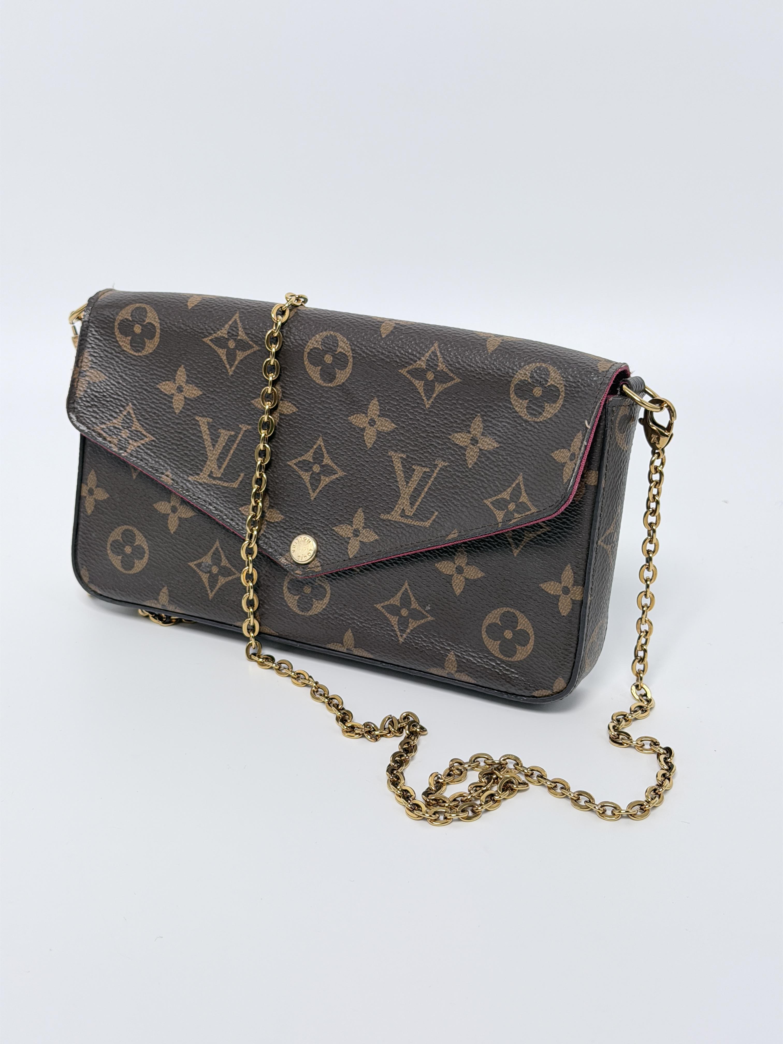 Pre-owned Louis Vuitton Canvas Shoulder Bags Authentic Monogram Pochette Félicie Chain Bag YMLV159