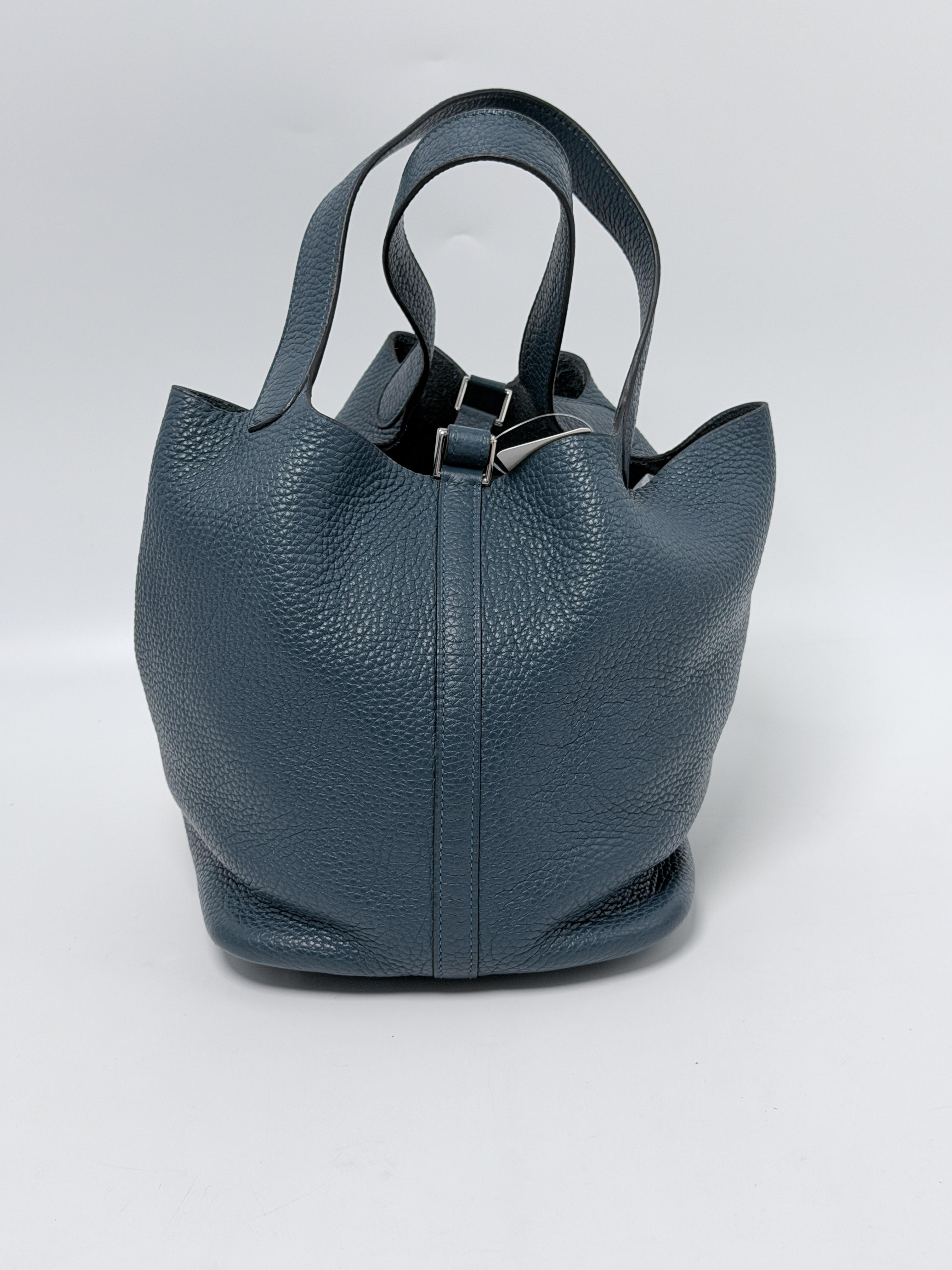Hermes Picotin Lock 22 MM Blue Clemence Top Handle Bucket Tote Bag XU009HM