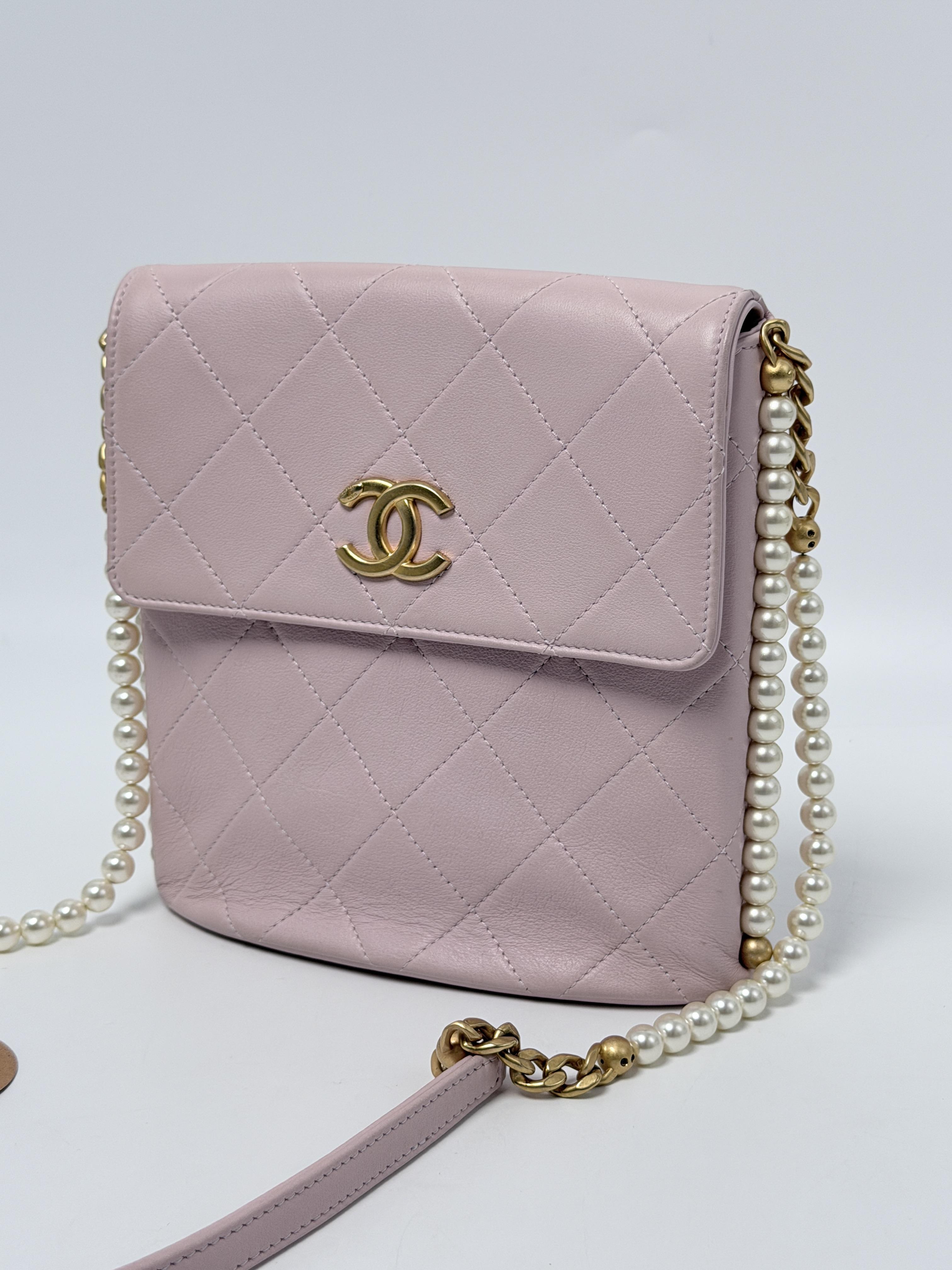 21S Quilted Calfskin Small All About Pearls Hobo Crossbody Bag Light Pink P040CC
