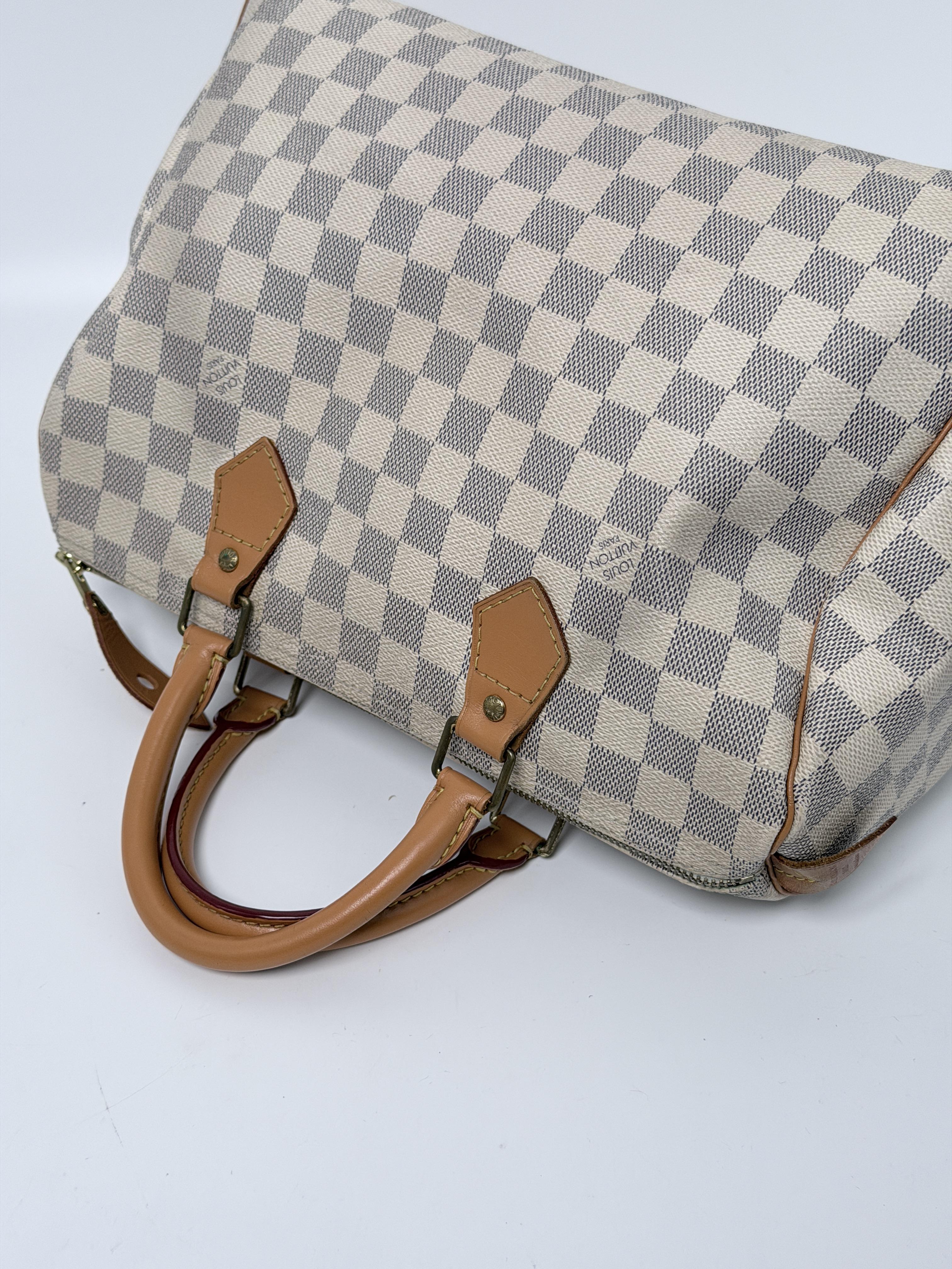Damier Azur Speedy 30 Handle Handbag Shoulder Bag White JD328LV
