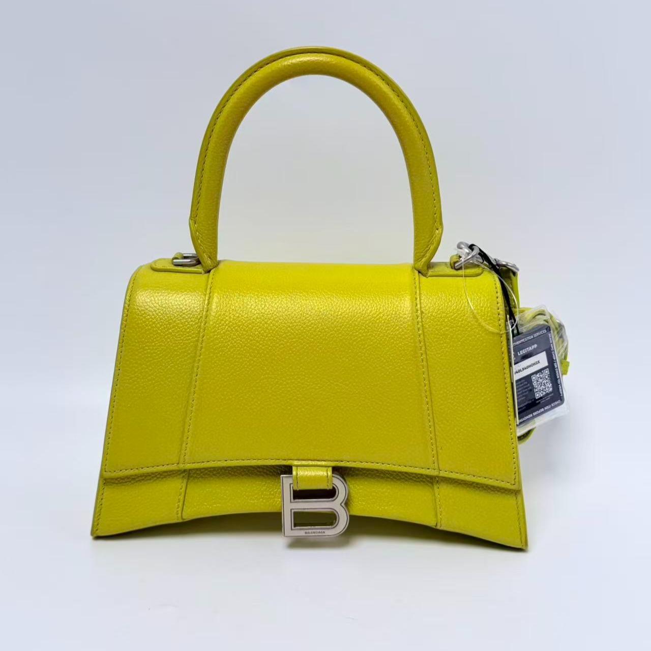 Box Calfskin Hourglass Small Top Handle Bag Lime/Yellow JD1370BB