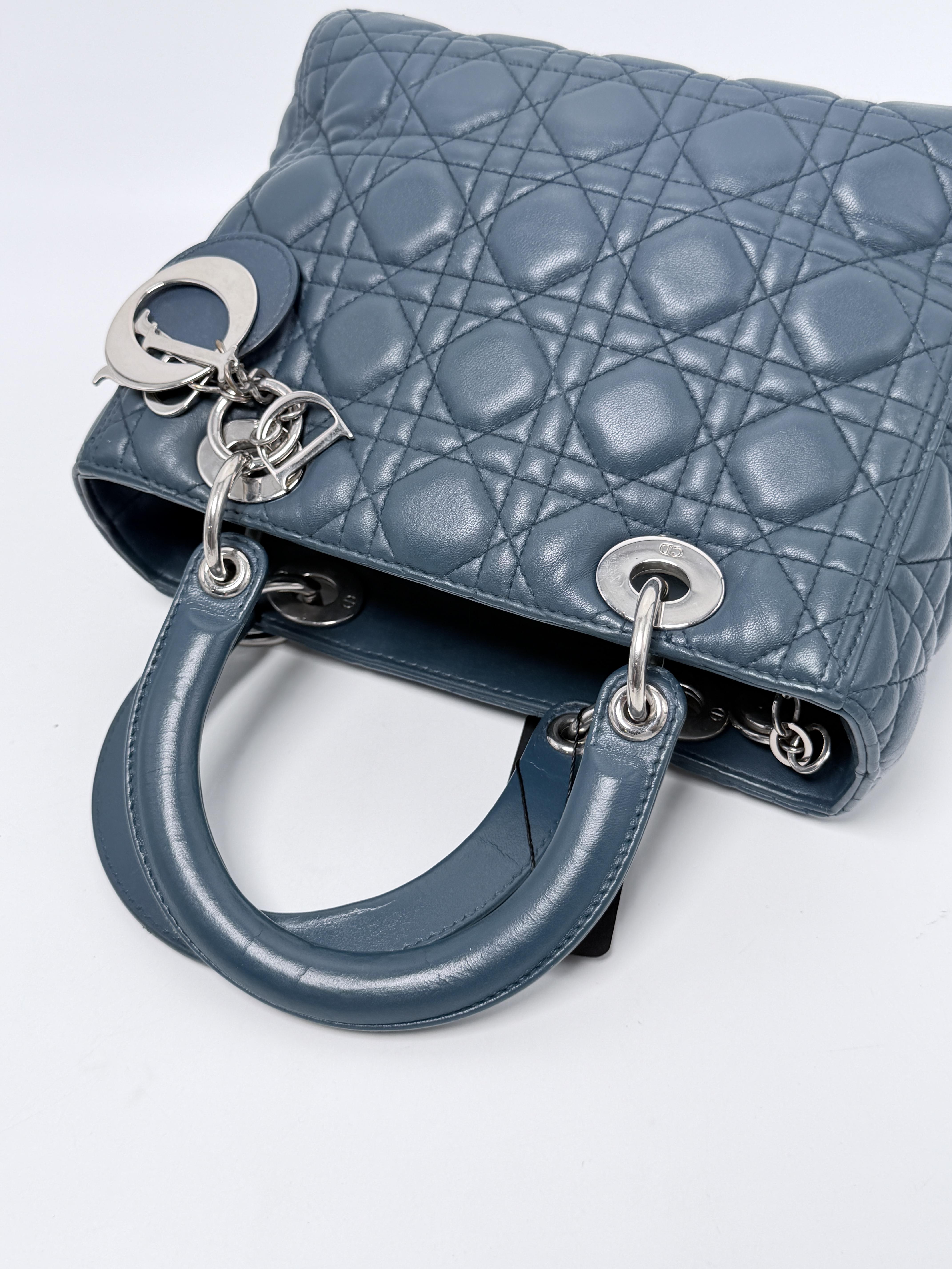 Christian Lady Medium Lambskin Cannage Blue Silver Hardware P031CD