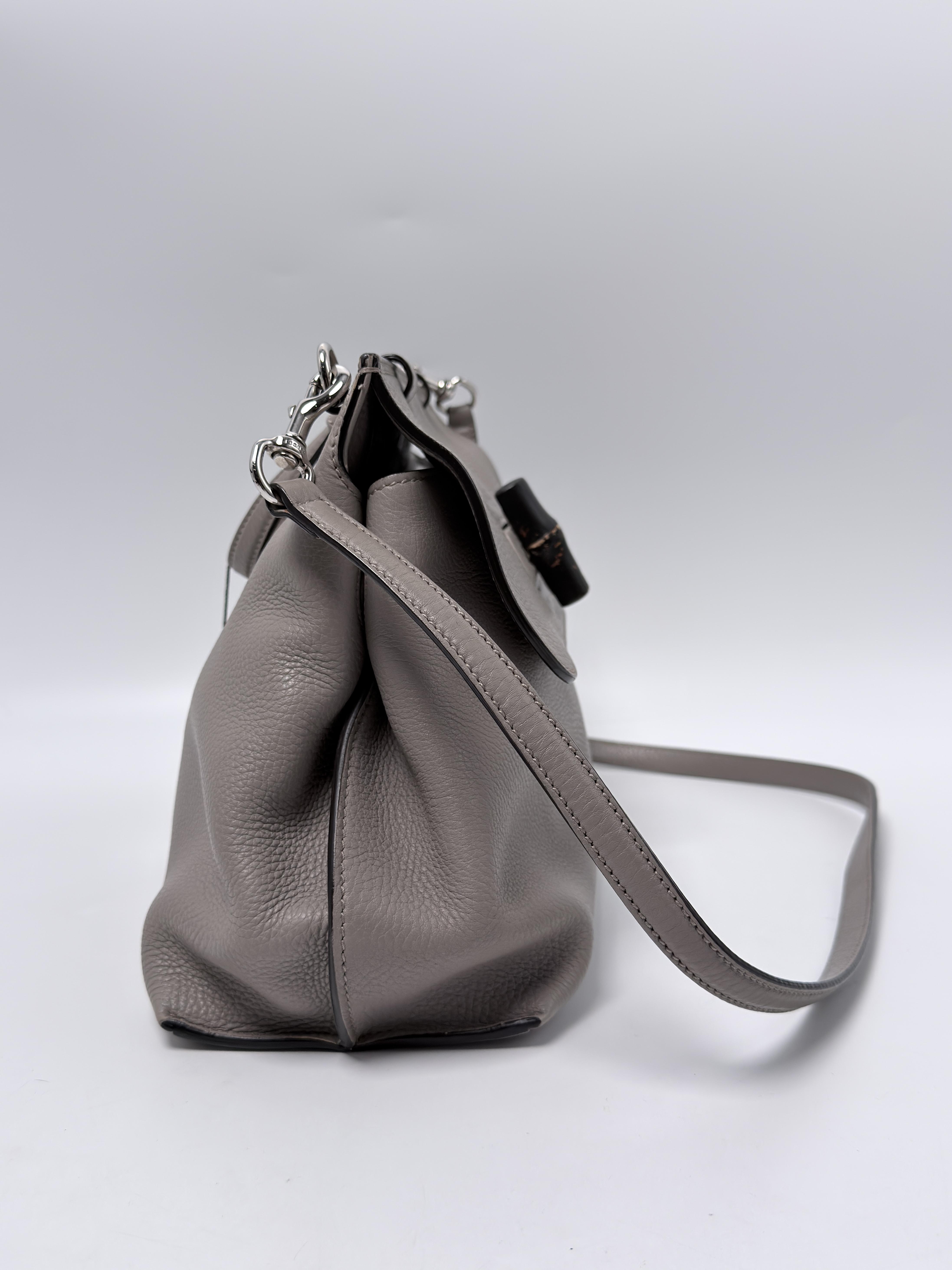 Medium Bamboo Daily Grey Flap Satchel Crossbody Shoulder Bag JD1235GG