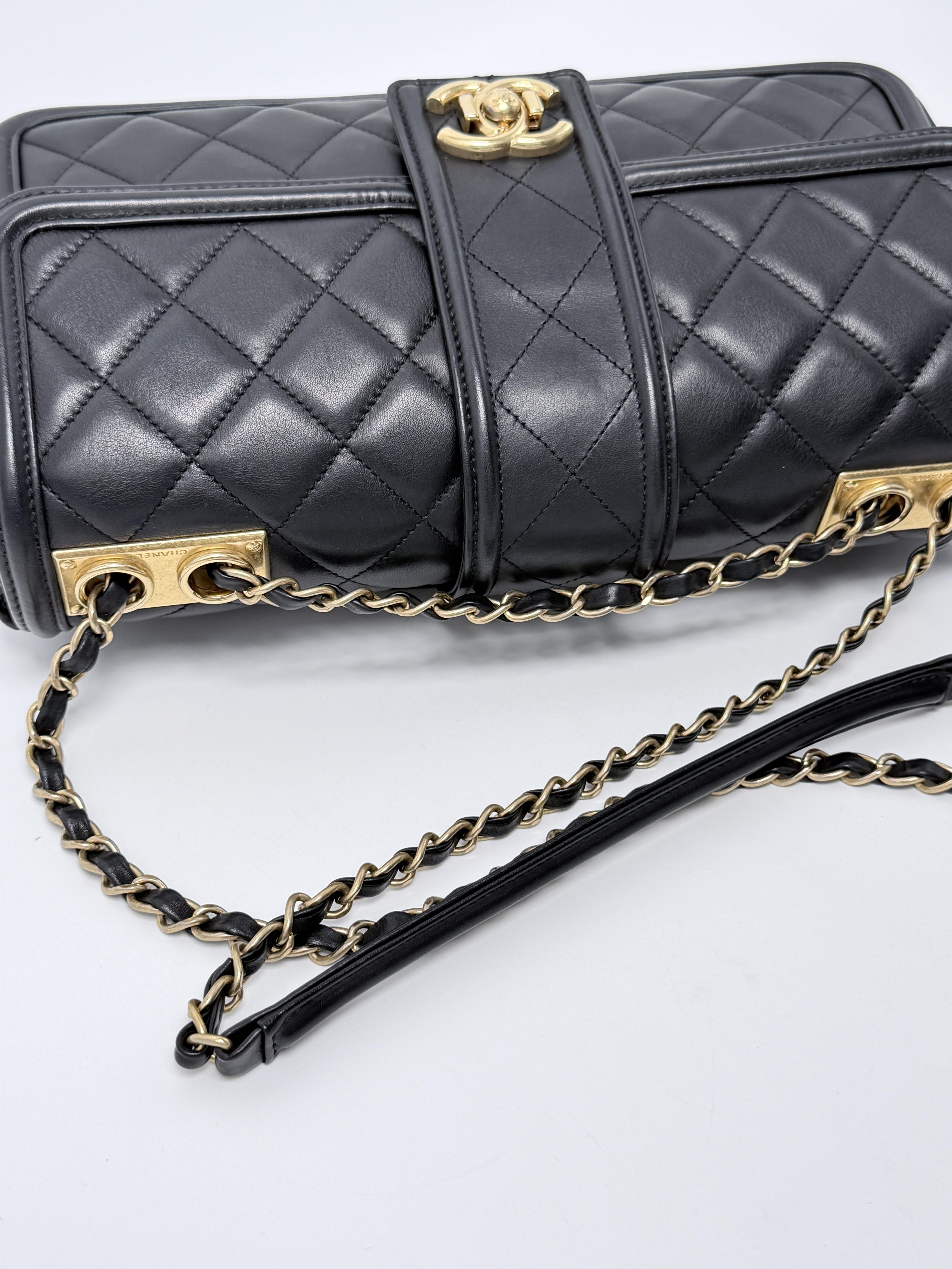 Quilted Elegant CC Large Flap Shoulder Handbag Bag Black Clutch XU020CC