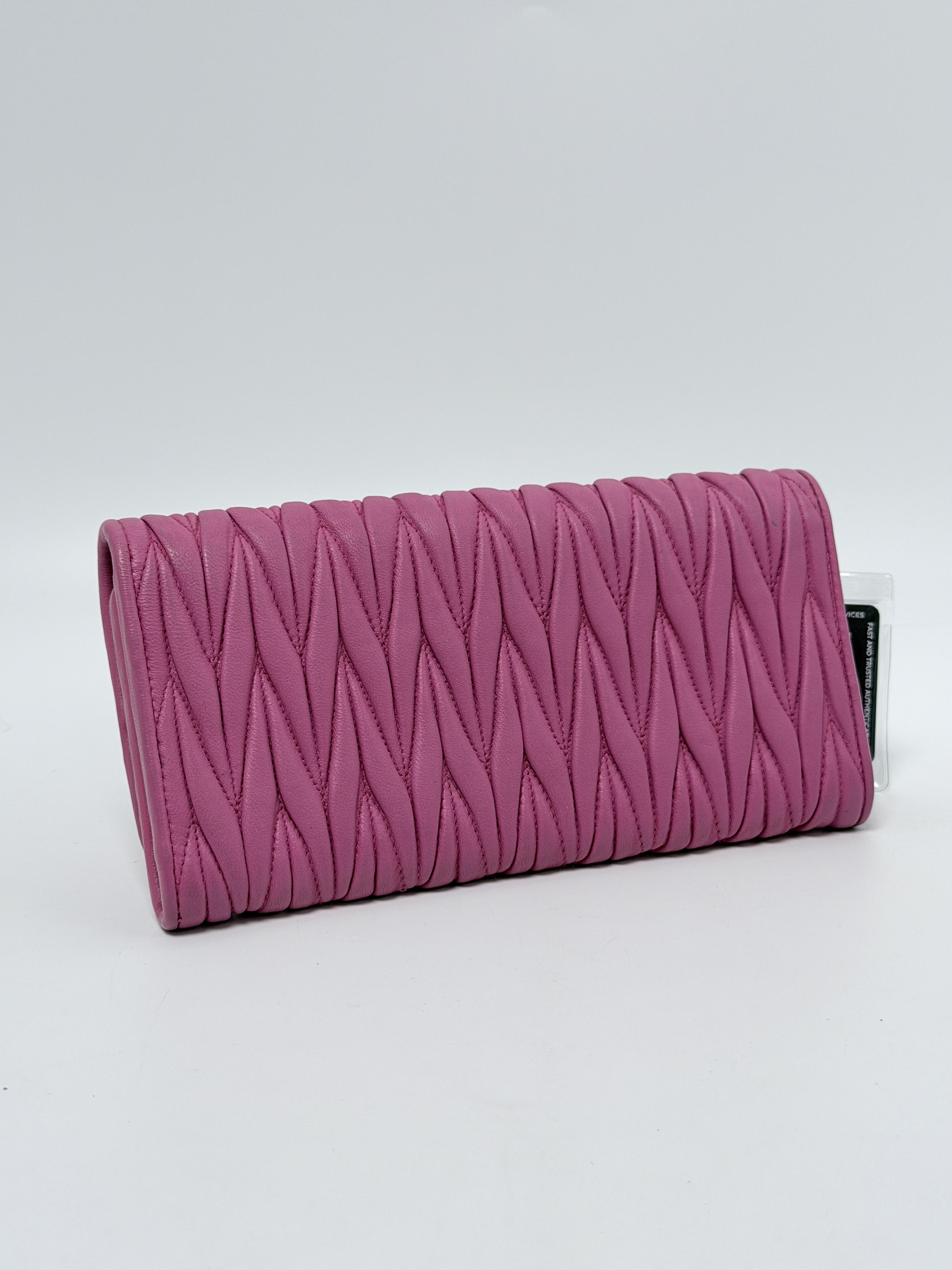 Matelasse Nappa Continental Flap Long Wallet Fuchsia Pink JD1301MM
