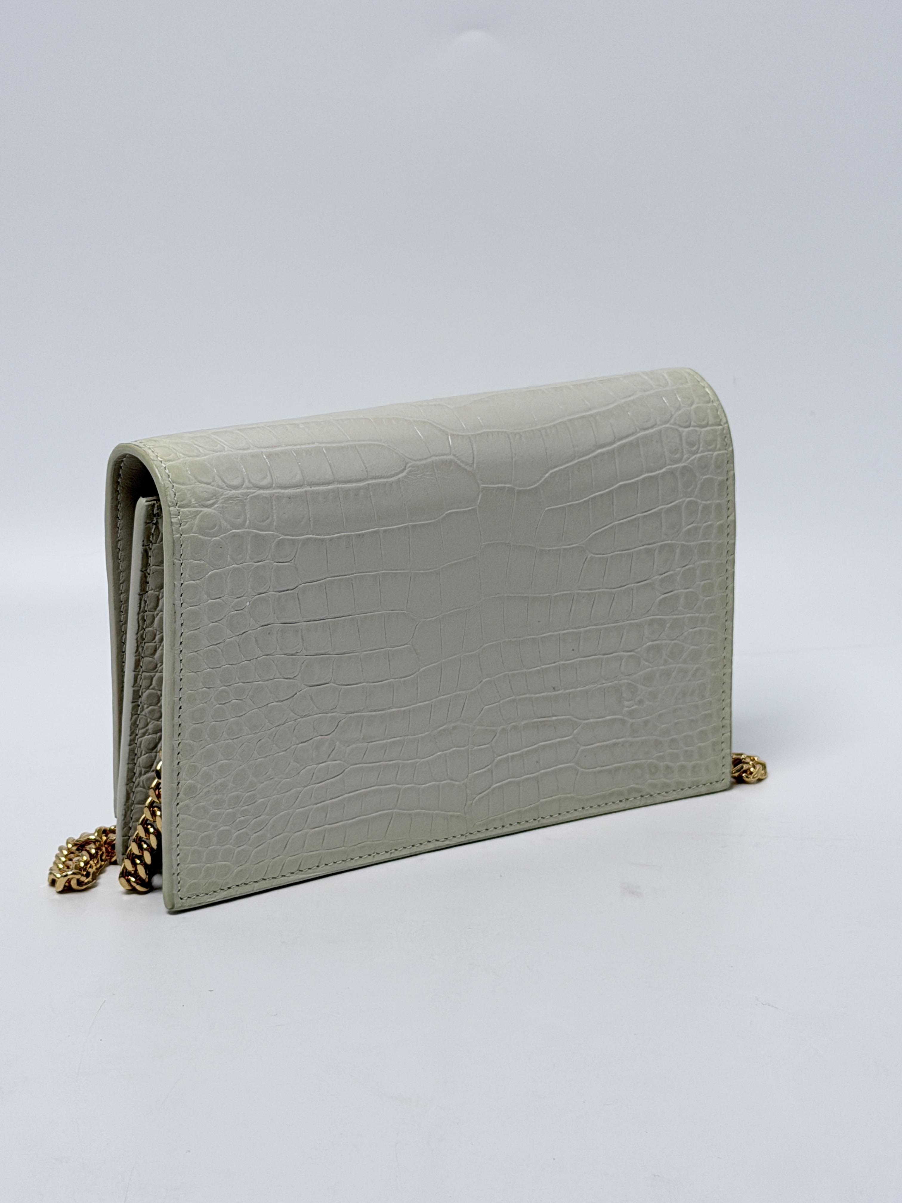 Saint Laurent White Embossed Kate Medium Tassel Shoulder Handbag Clutch JP005YS