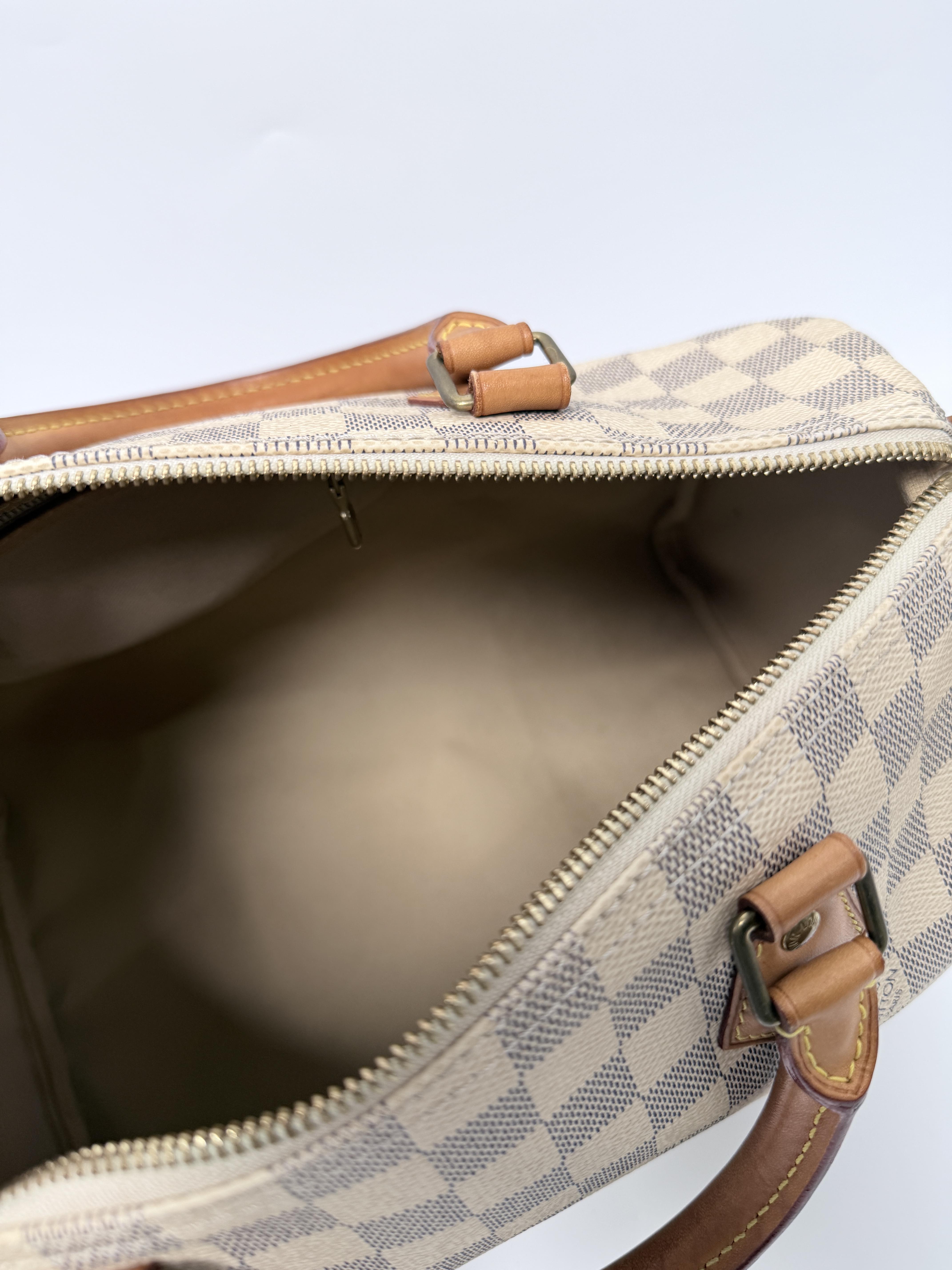 Damier Azur Speedy 30 Handle Handbag Shoulder Bag White JE543LV