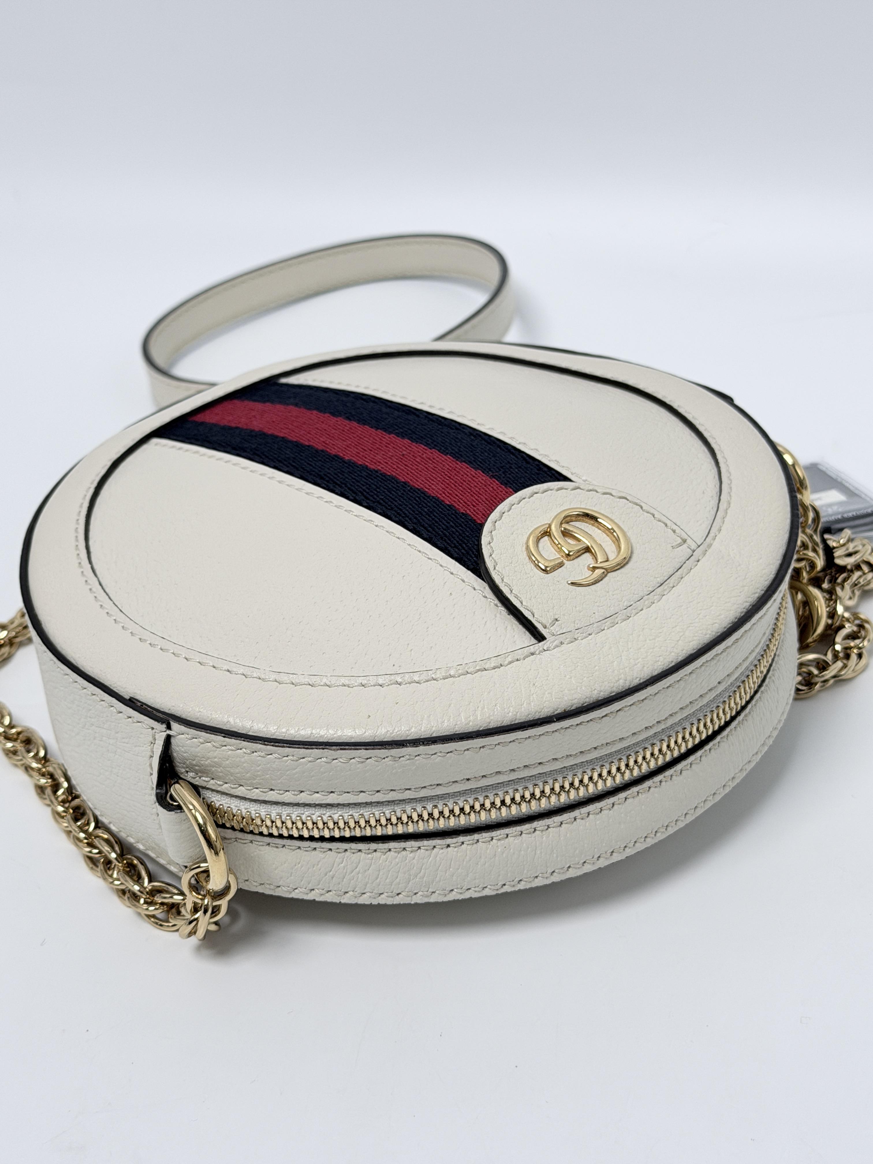 Textured Mini Ophidia Round Shoulder Bag (Mystic White) JD1482GG