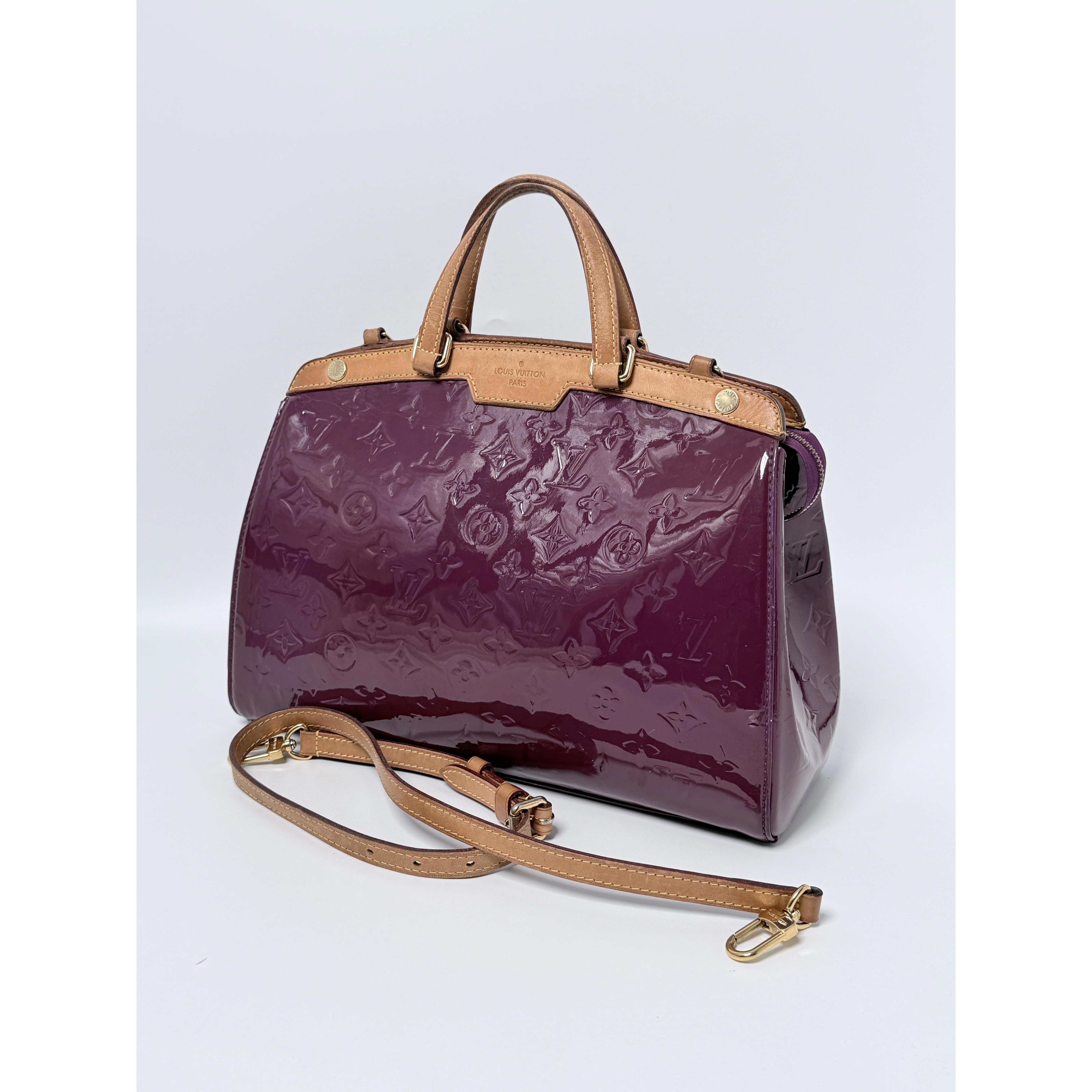 Pre-owned Louis Vuitton Leather Shoulder Bags Amethyst Monogram Vernis Brea MM Handle Handbag Shoulder Bag JD164LV