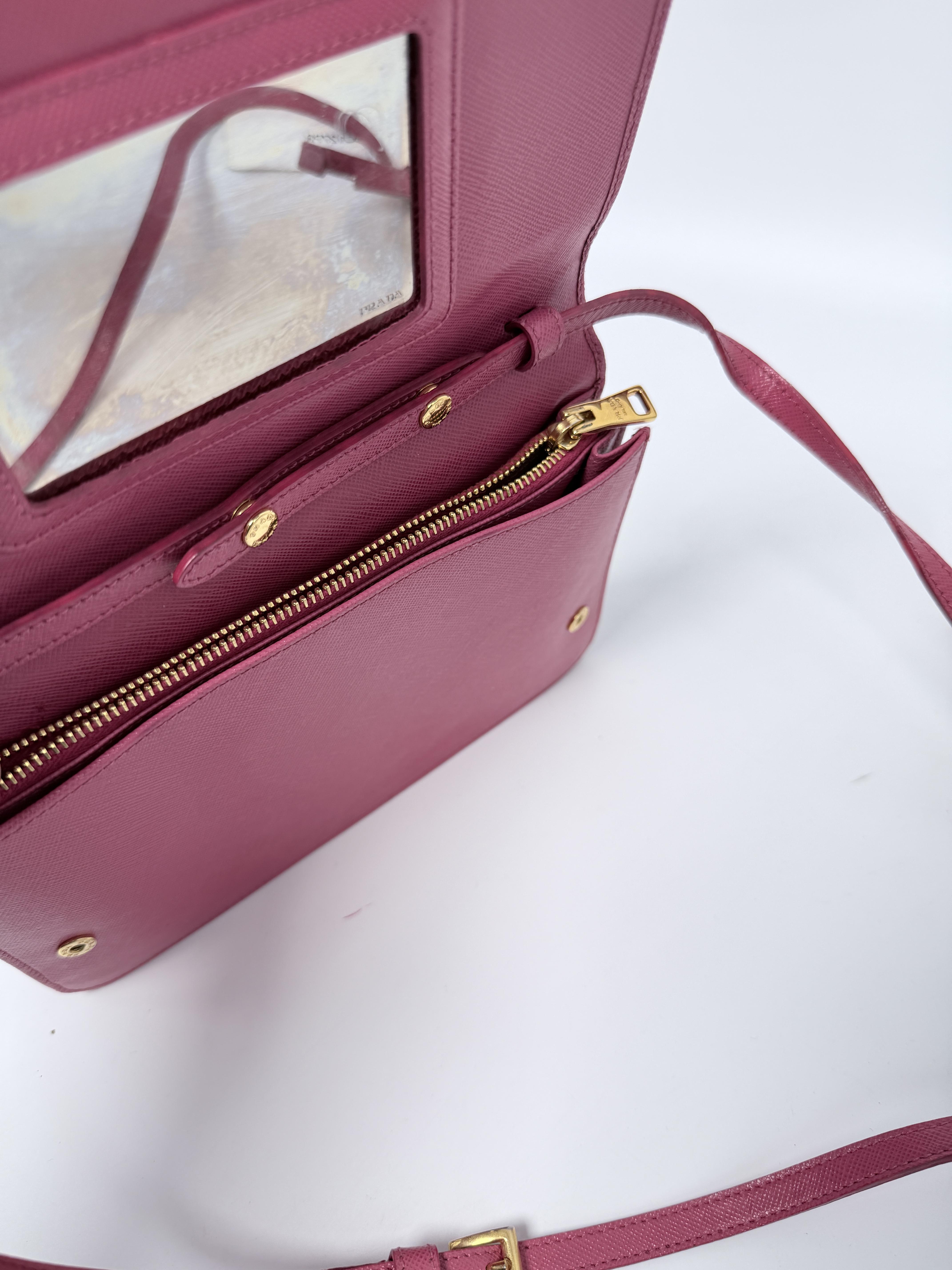 Pre-owned PRADA Leather Crossbody Bags Peony Pink Saffiano Lux Wallet on Chain Crossbody Shoulder Handbag JC127PR