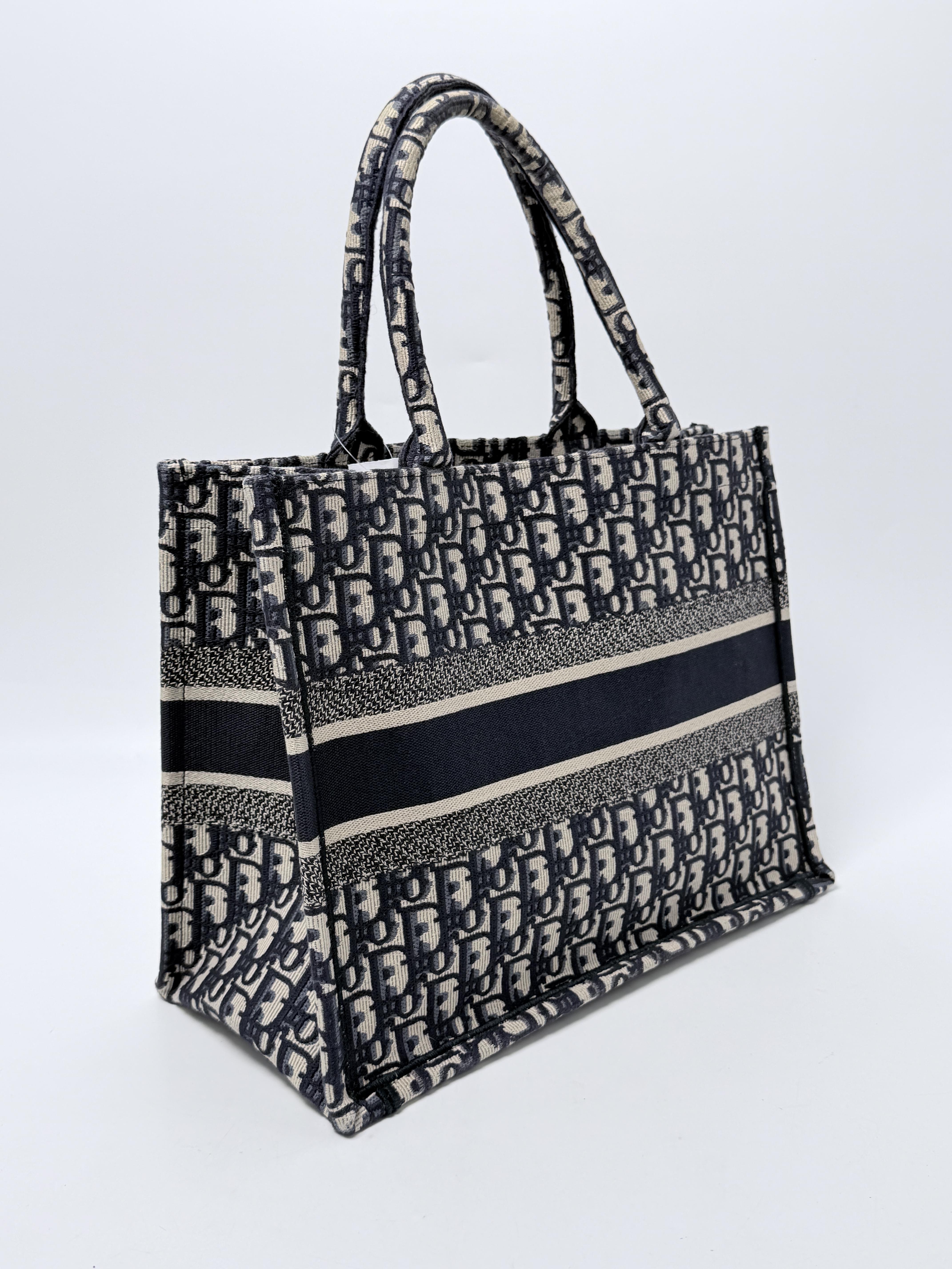 Christian Blue Oblique Embroidered Medium Book Tote Bag XU013CD