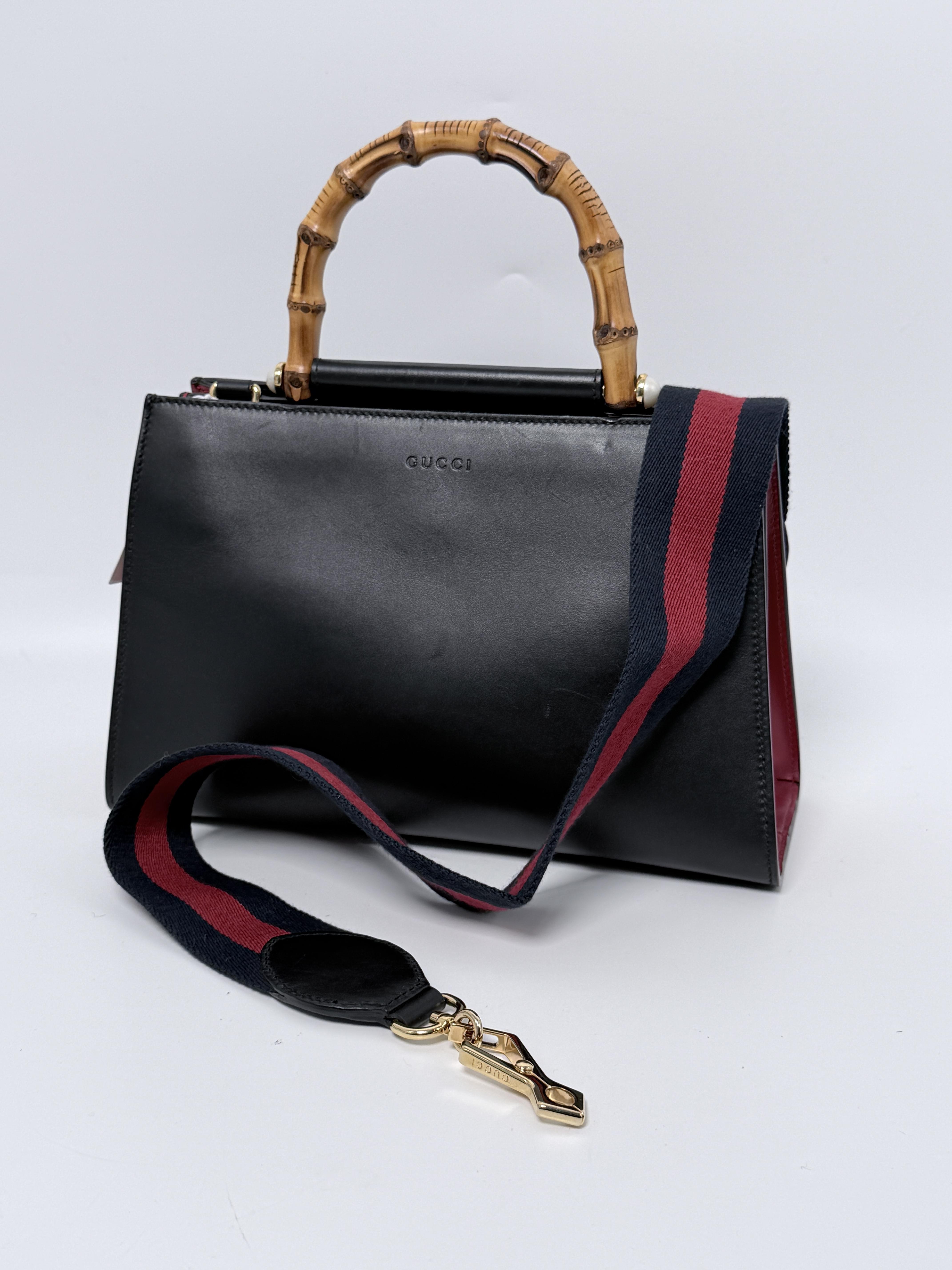 Bamboo Top Handle Bag Black Red JC184GG