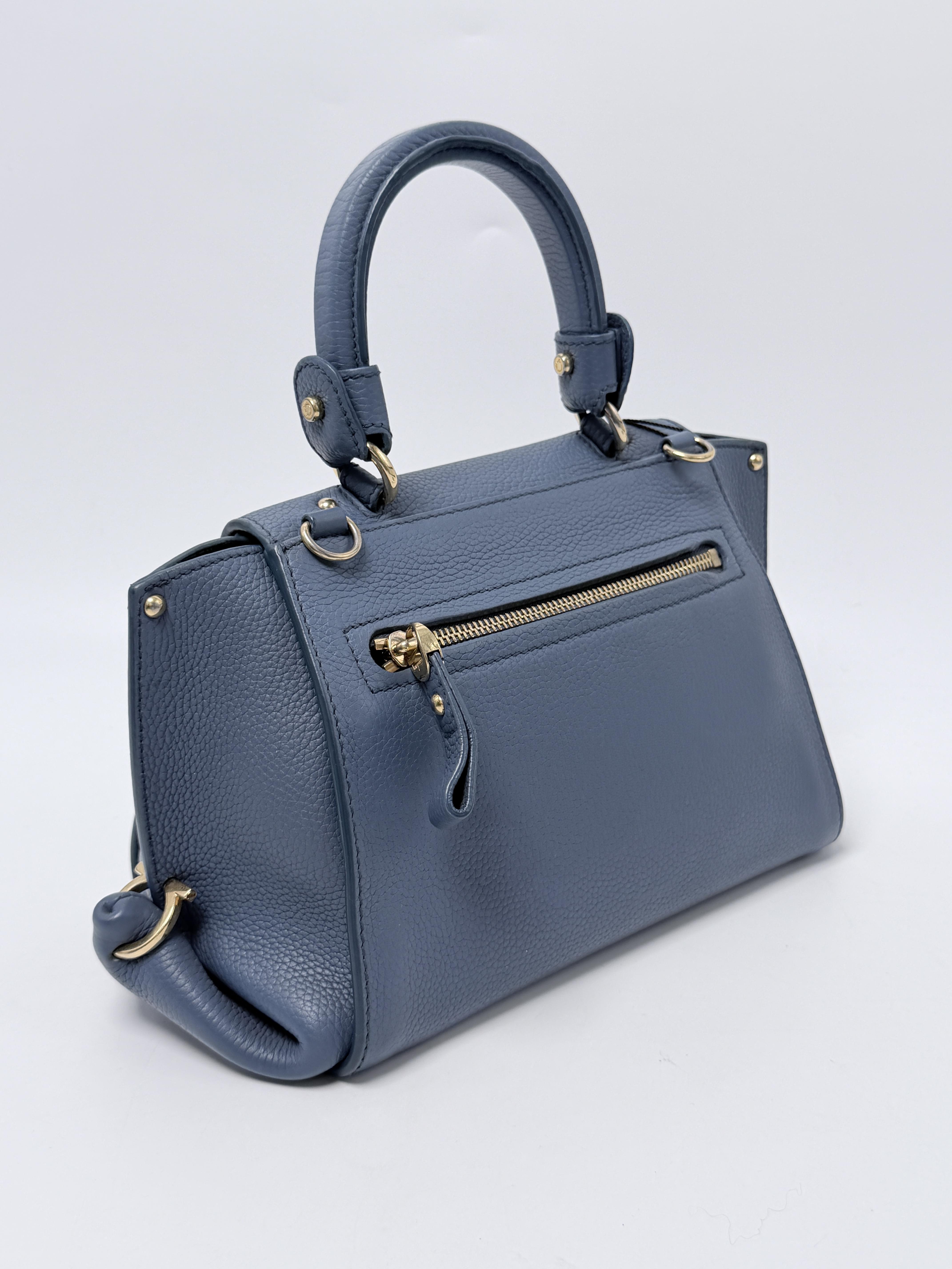Sofia Small Gancini Pebbled Satchel Blue JD1514FG