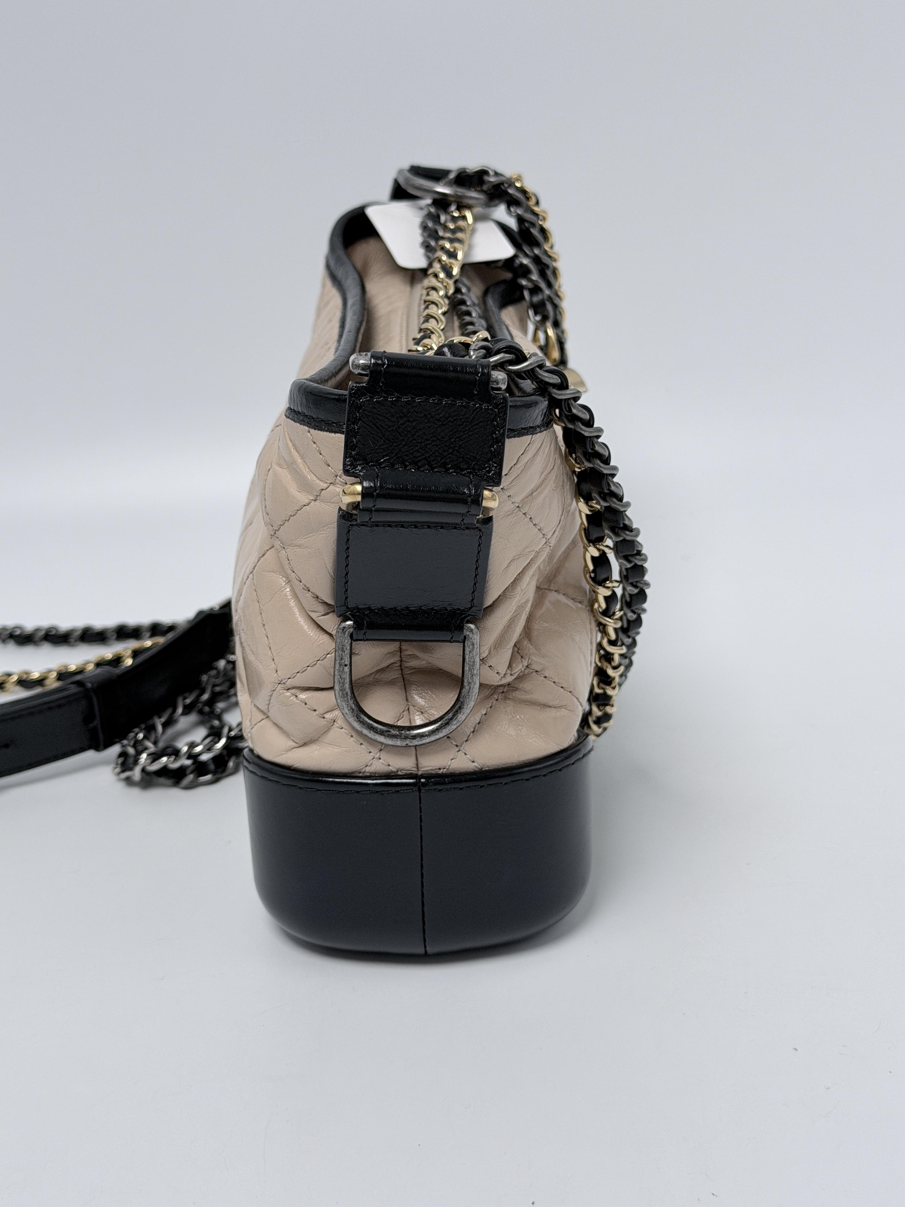 Gabrielle Small Hobo Bag Beige Chain Shoulder Crossbody Handbag XU014CC
