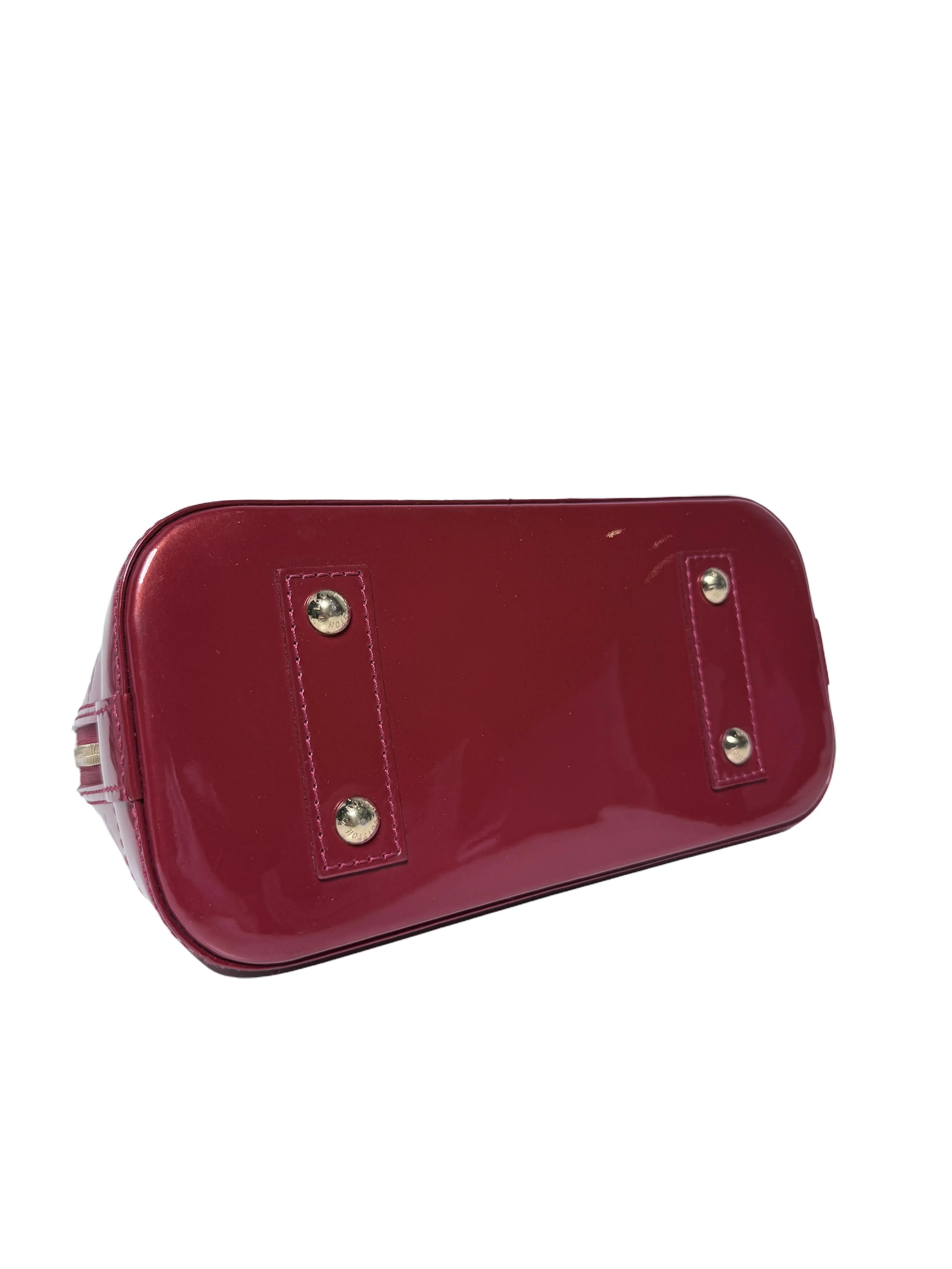 Authentic Monogram Vernis Alma BB Red Satchel Crossbody Bag JX LV9