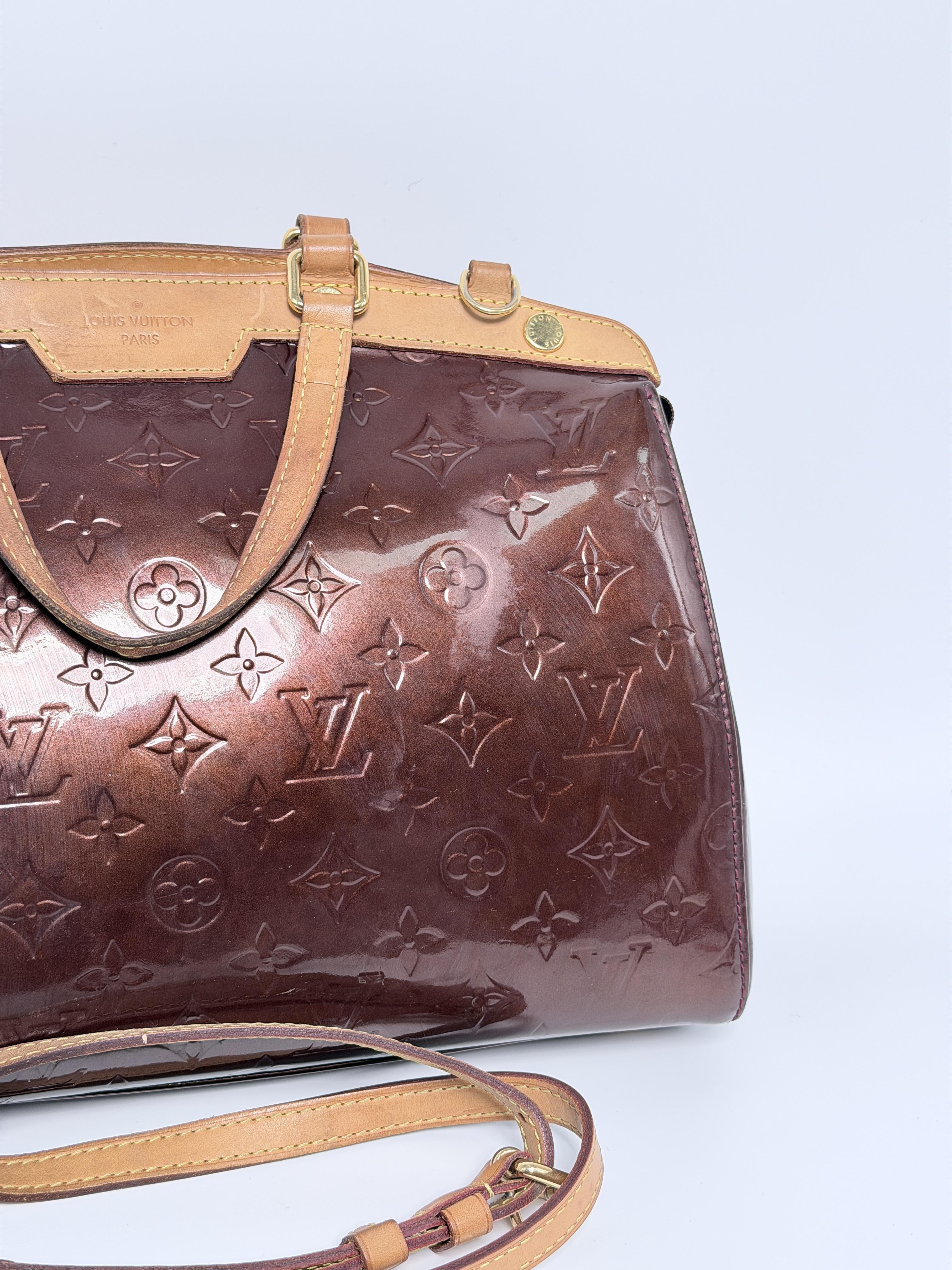 Pre-owned Louis Vuitton Leather Shoulder Bags Authentic Brea MM Amarante Monogram Vernis Satchel Doctor bag Top Handle Handbag CCMPLV35