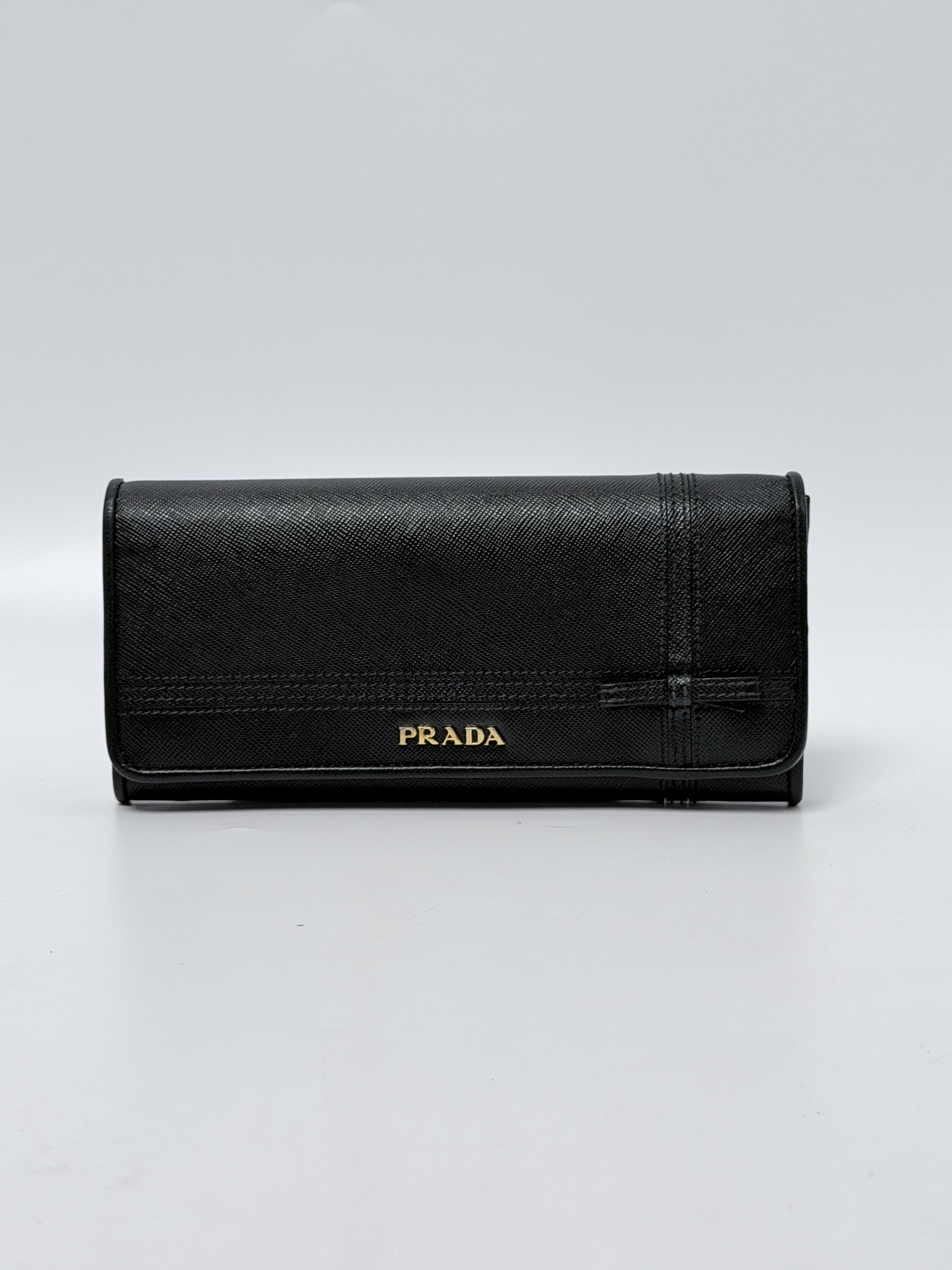Nero Black Saffiano Bow Continental Long Wallet JD1043PR