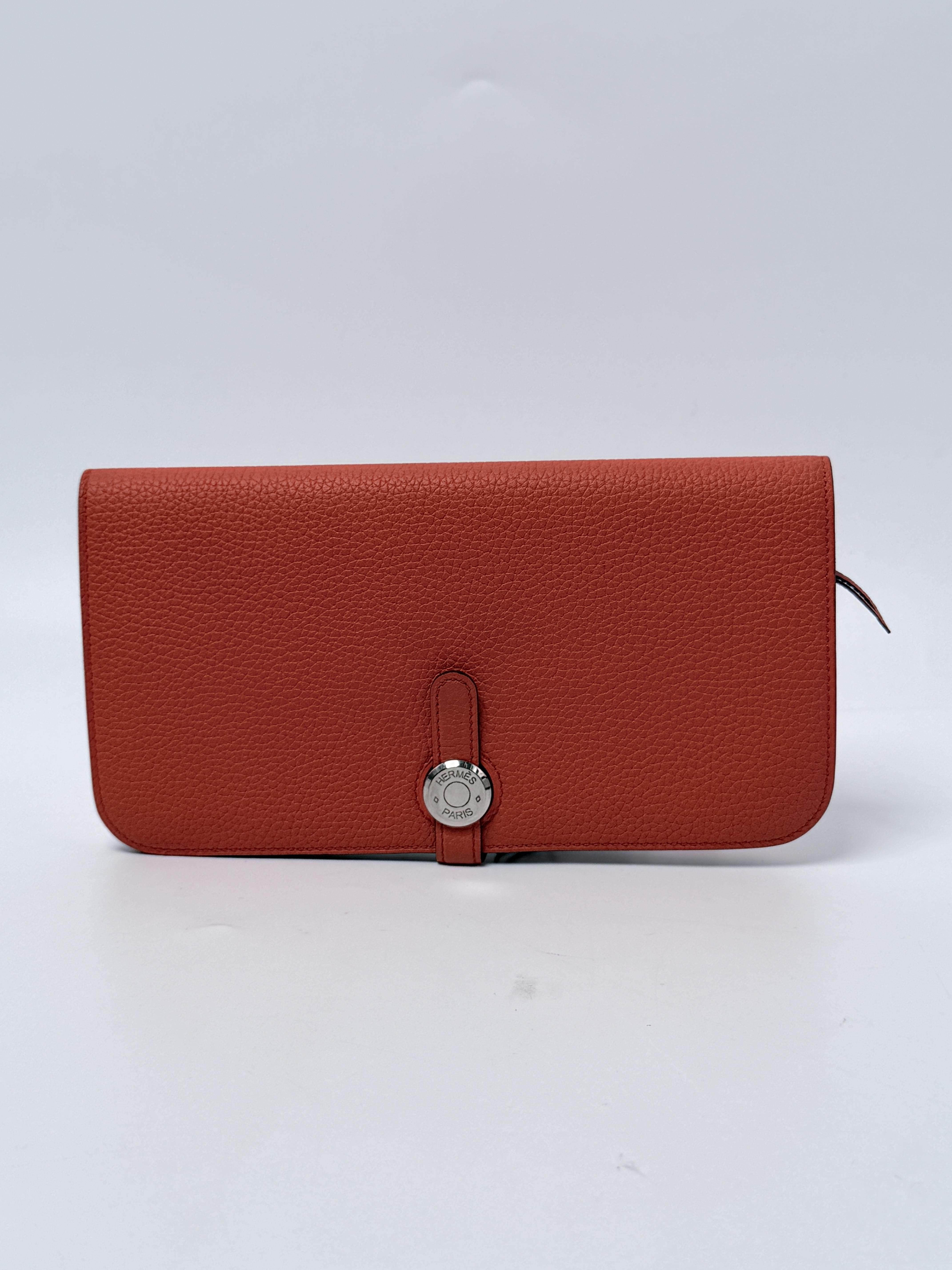 Dogon Duo GM Wallet Togo Orange Long Folding Clutch XU013HM