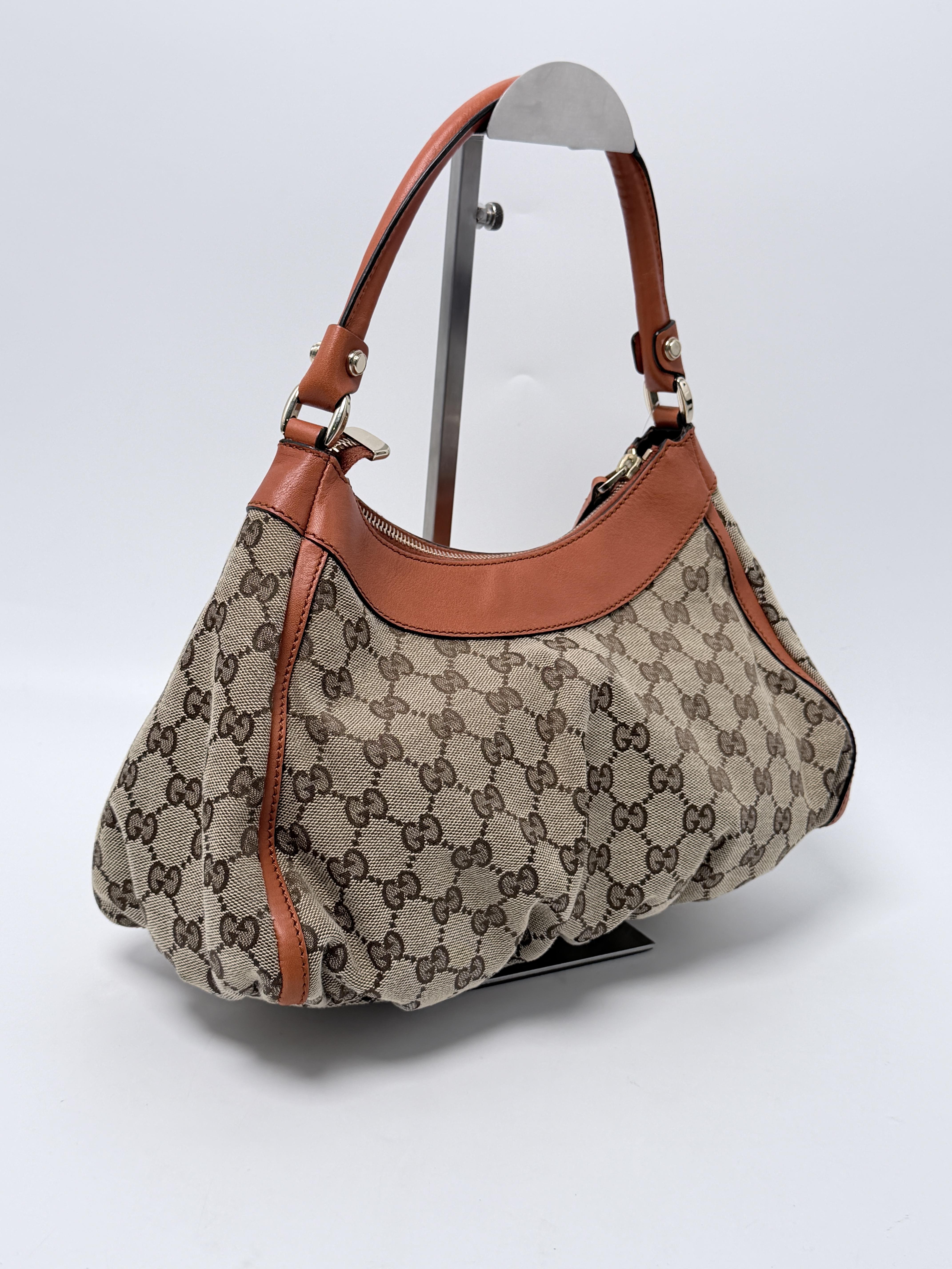 Abbey D Ring Hobo Beige GG Orange Leather Trim Shoulder Bag JP012GG