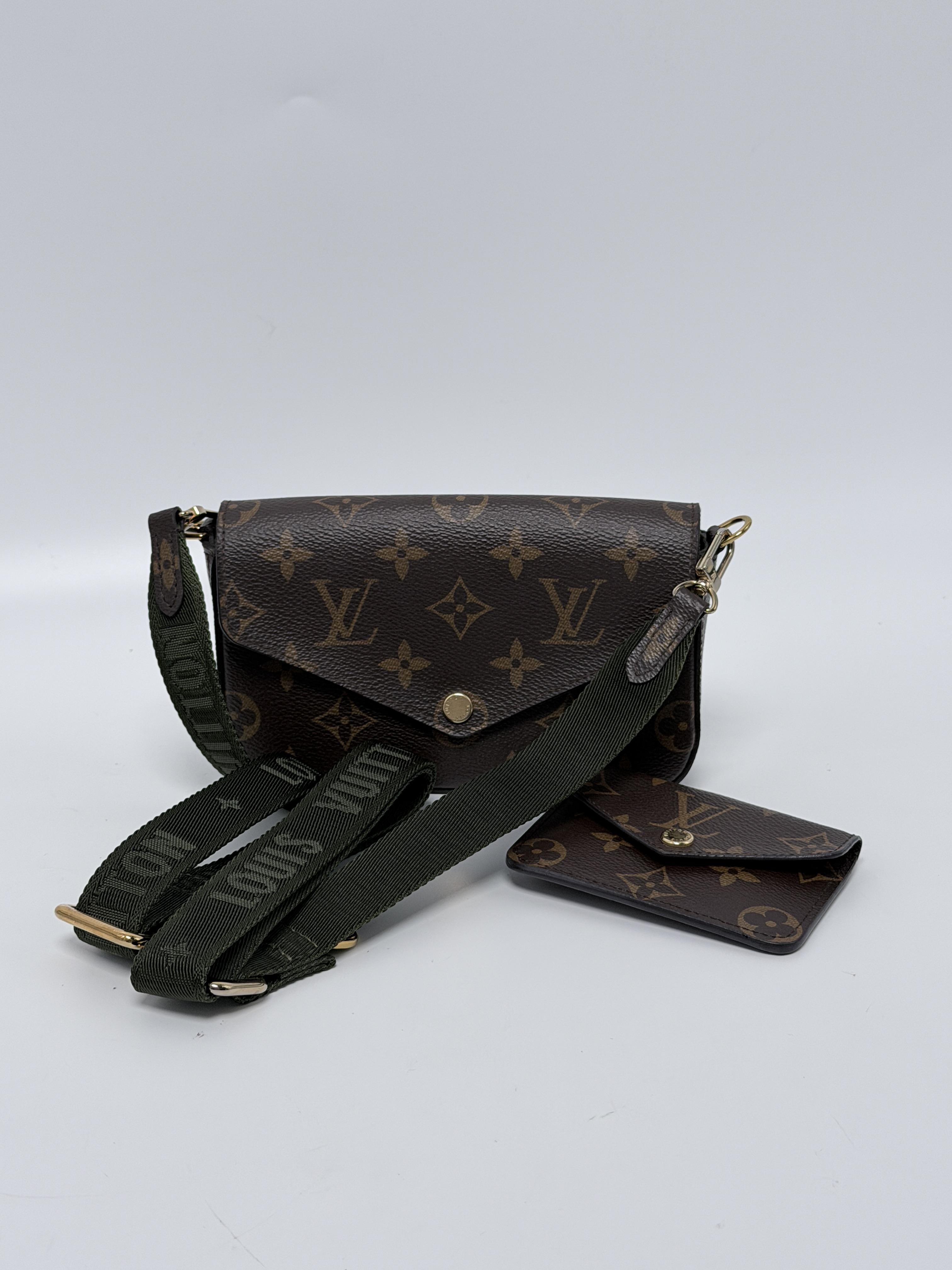 Pre-owned Louis Vuitton Canvas Crossbody Bags Monogram Félicie Strap & Go Crossbody Bag w/ Kaki Green Strap JD709LV