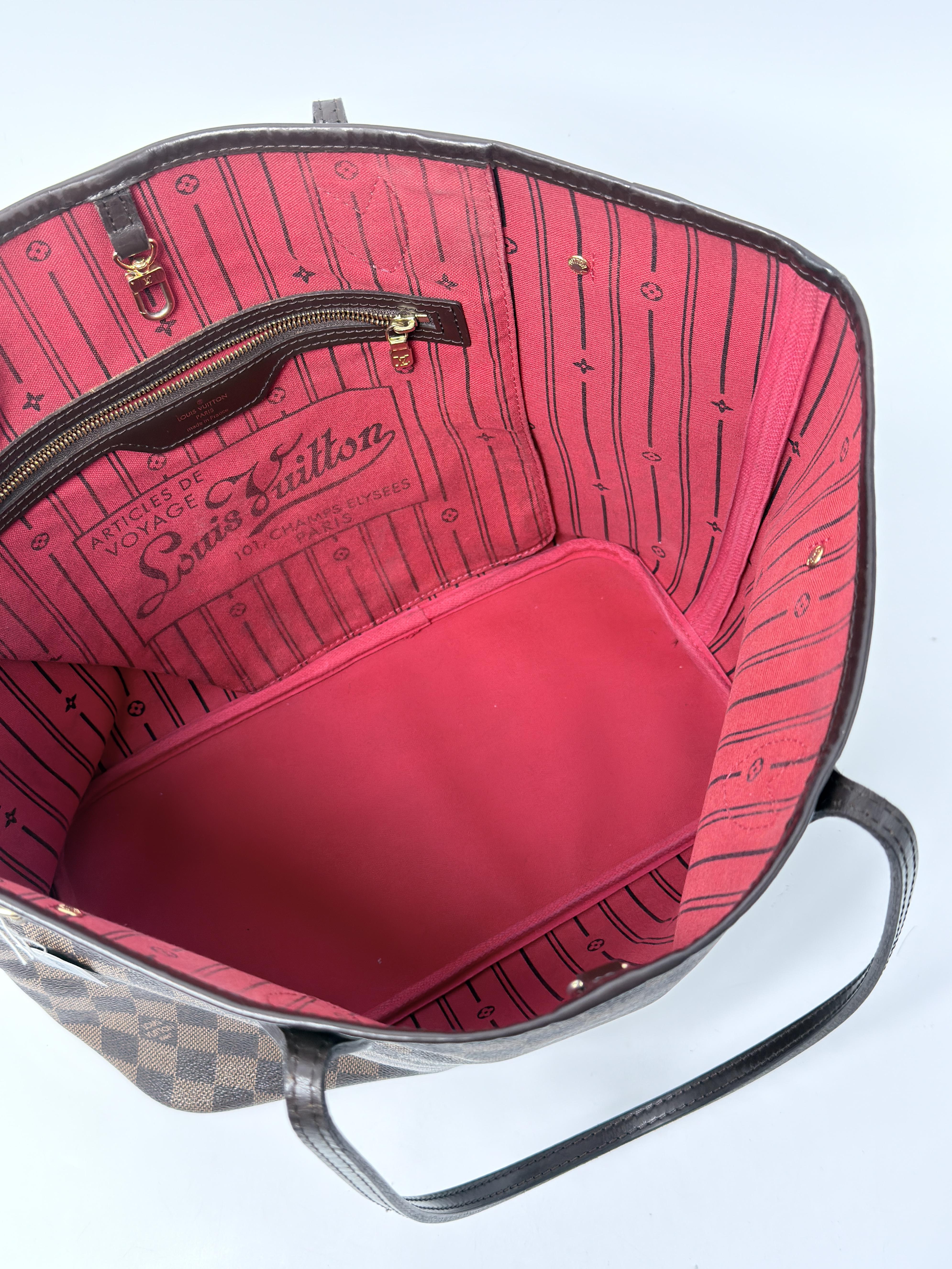 Damier Ebene Neverfull MM Tote Bag Shoulder Handbag Red Interior JE763LV