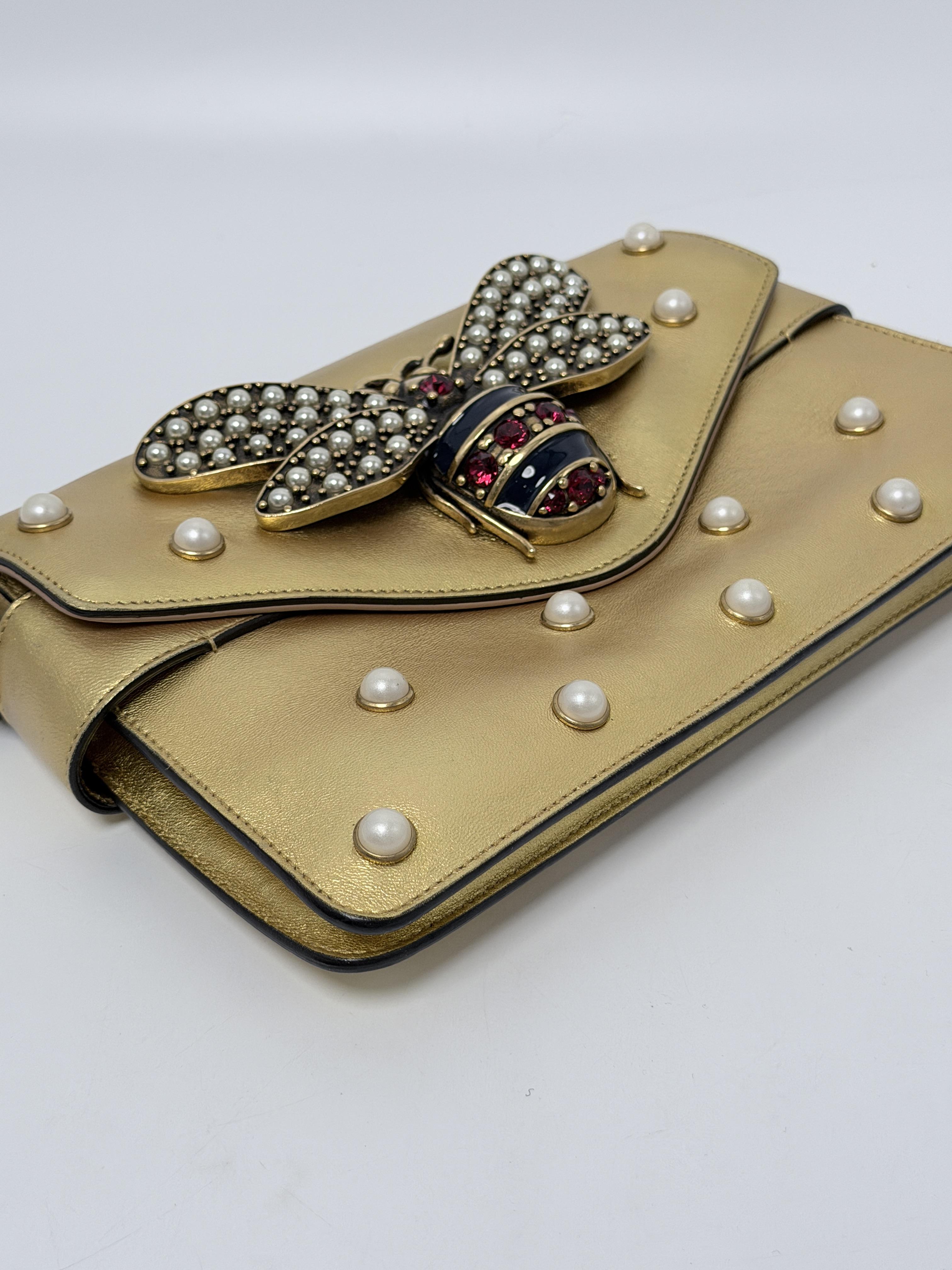 Broadway Metallic Pearl Bee Flap Shoulder Bag Crossbody Handbag JD1160GG