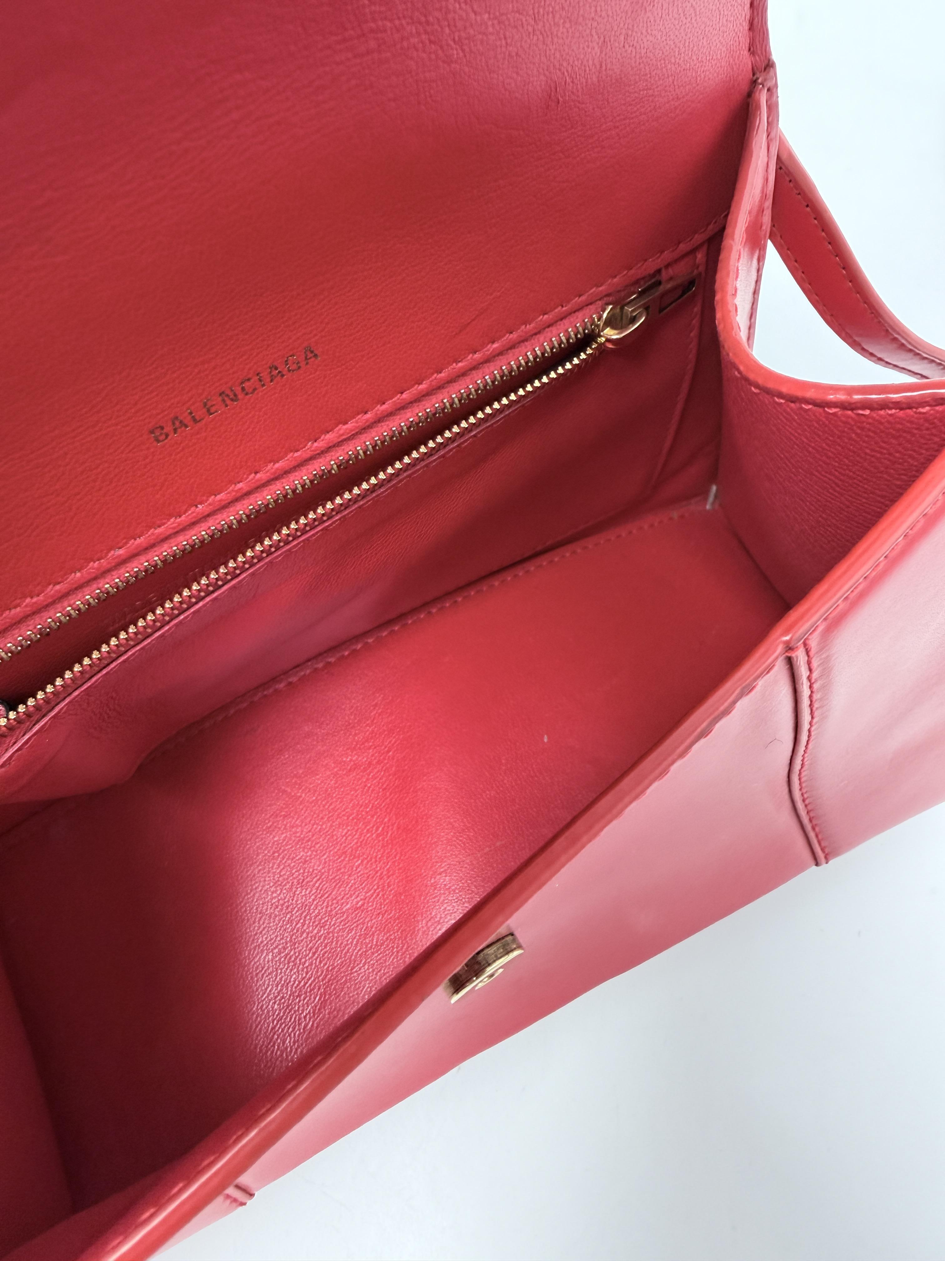 Balenciaga Hourglass Small Top Handle Handbag Crossbody Bag Box Red JD1229BB