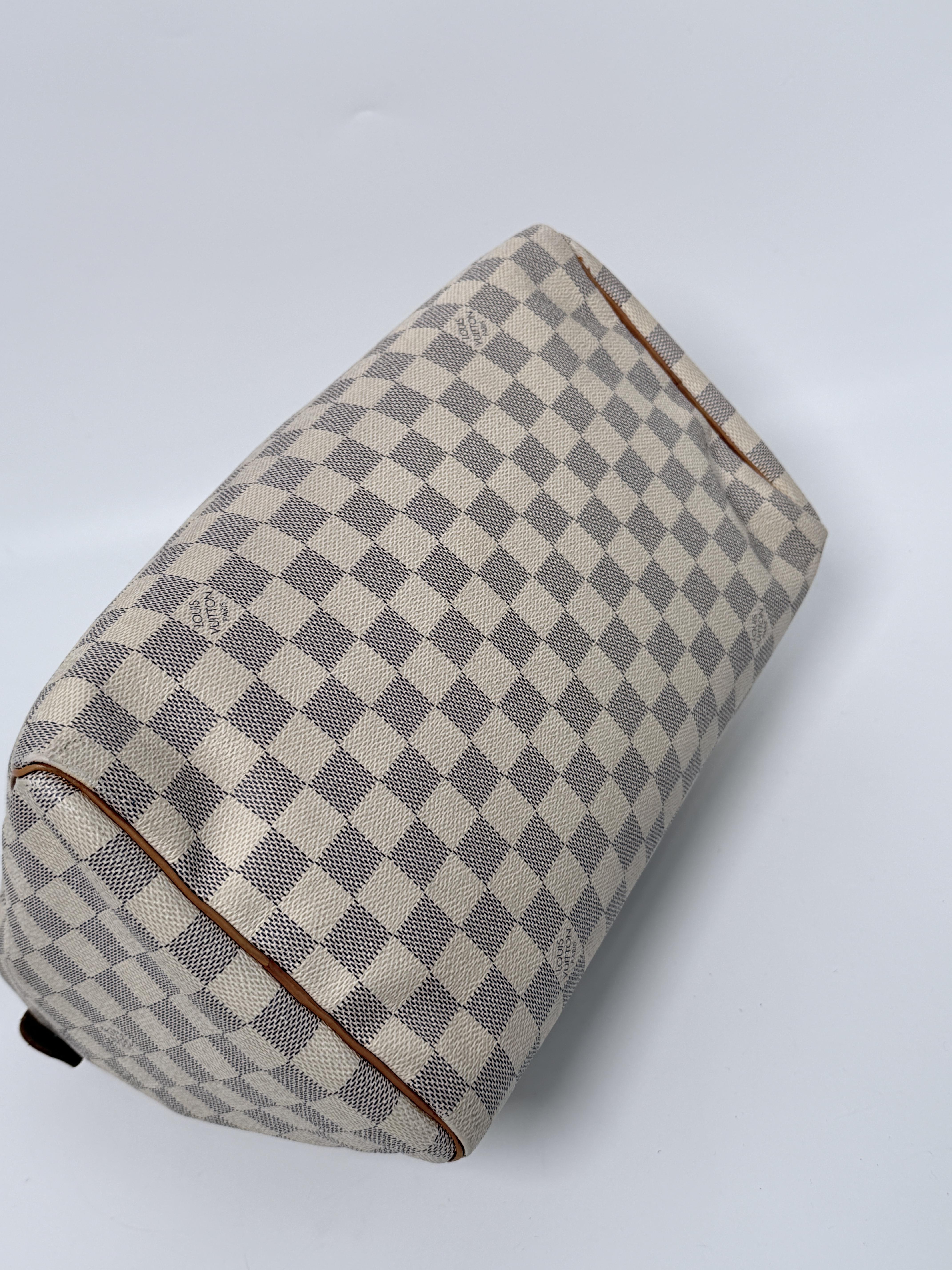 Damier Azur Speedy 30 Handle Handbag Shoulder Bag White JD328LV
