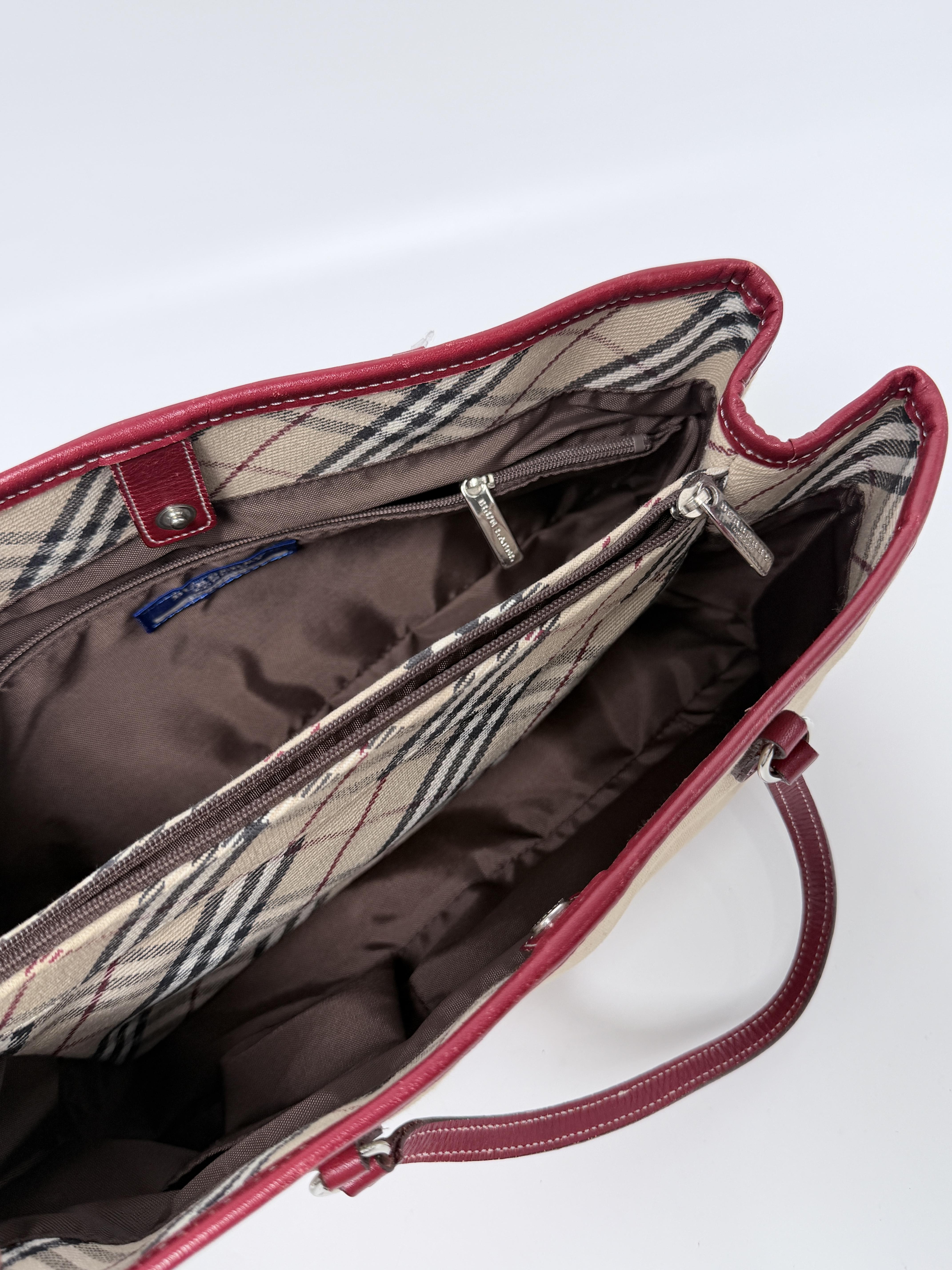 Pre-owned BURBERRY Canvas Tote Bags Blue Label Leather Tote Bag Handle Handbag Beige Bordeaux Nova Check XU002BR