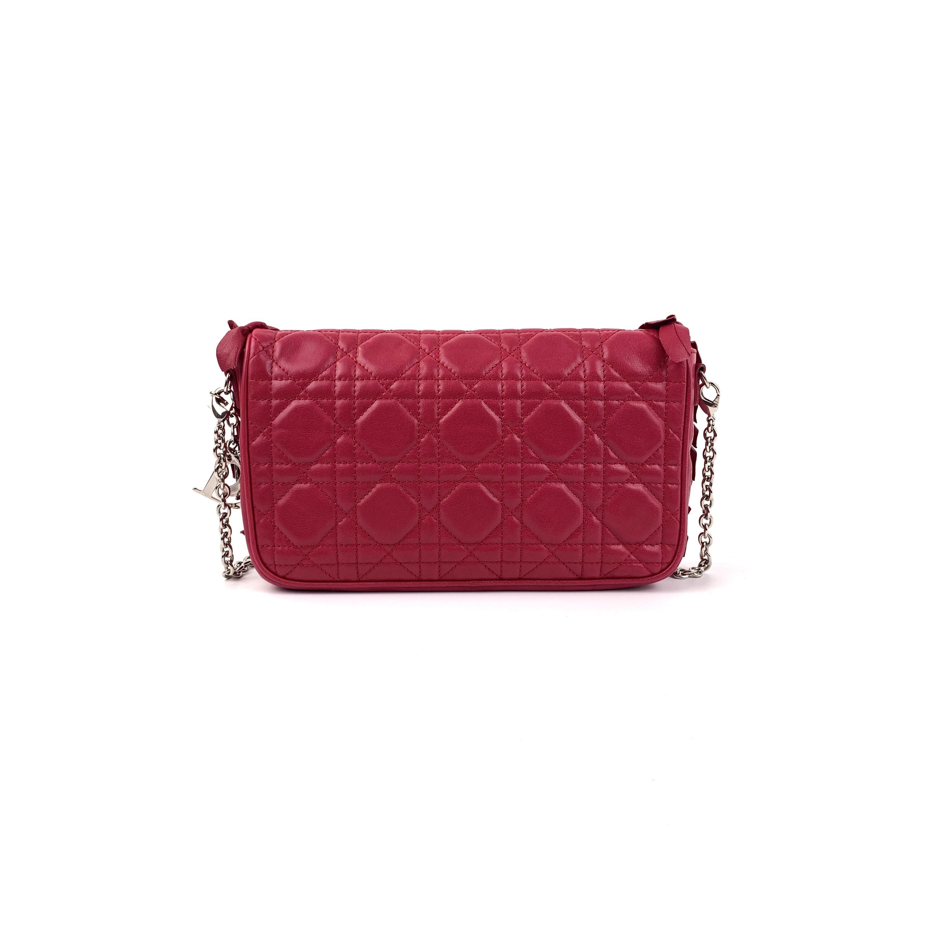 Pre-owned Dior sheepskin Crossbody Bags WOC Bag Magenta Lambskin with Floral Design, Handheld & Shoulder,Sku:SH39 2011