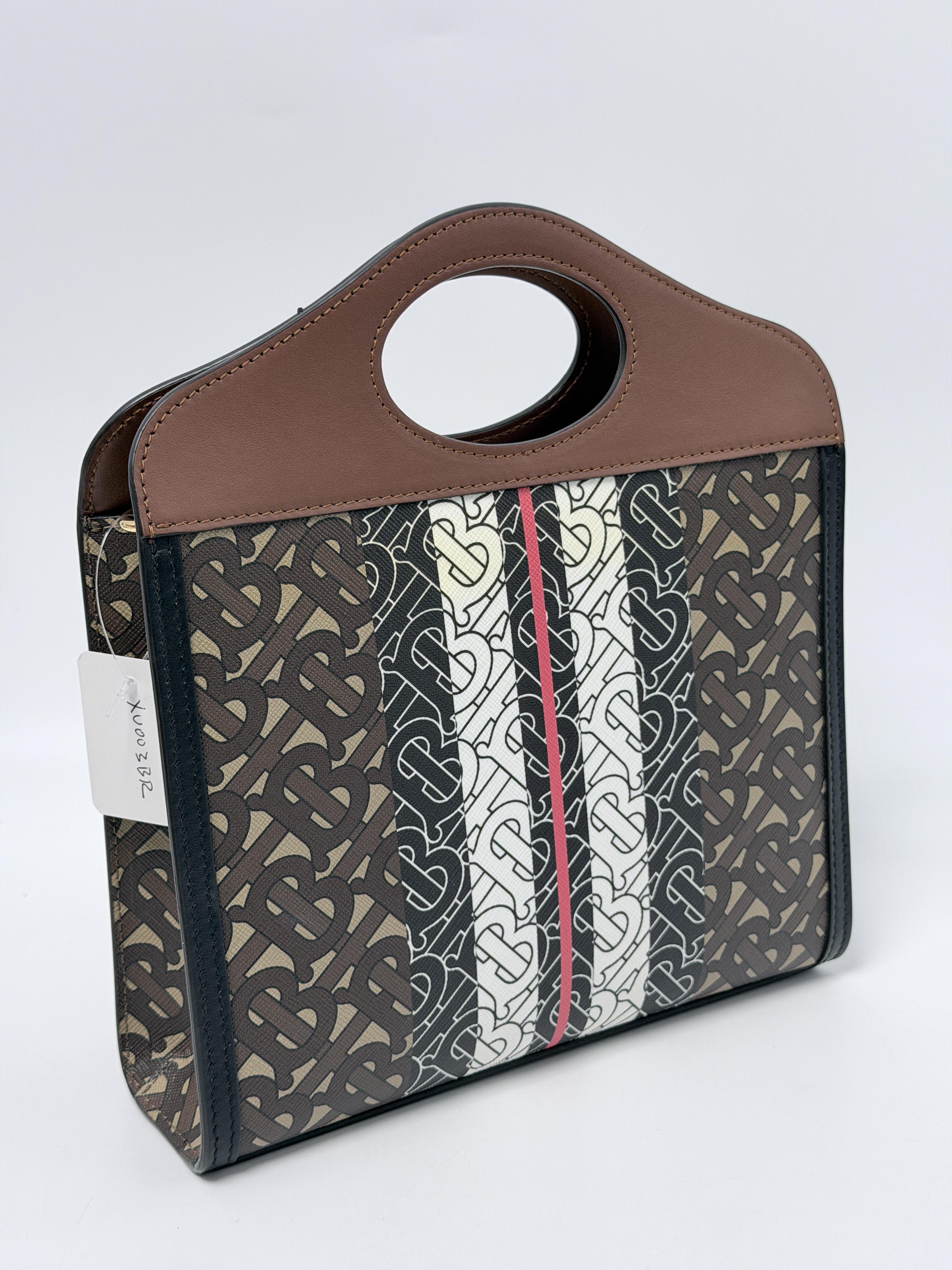 Burberry Mini Monogram Stripe E Canvas Pocket Bag Bridle Brown XU003BR