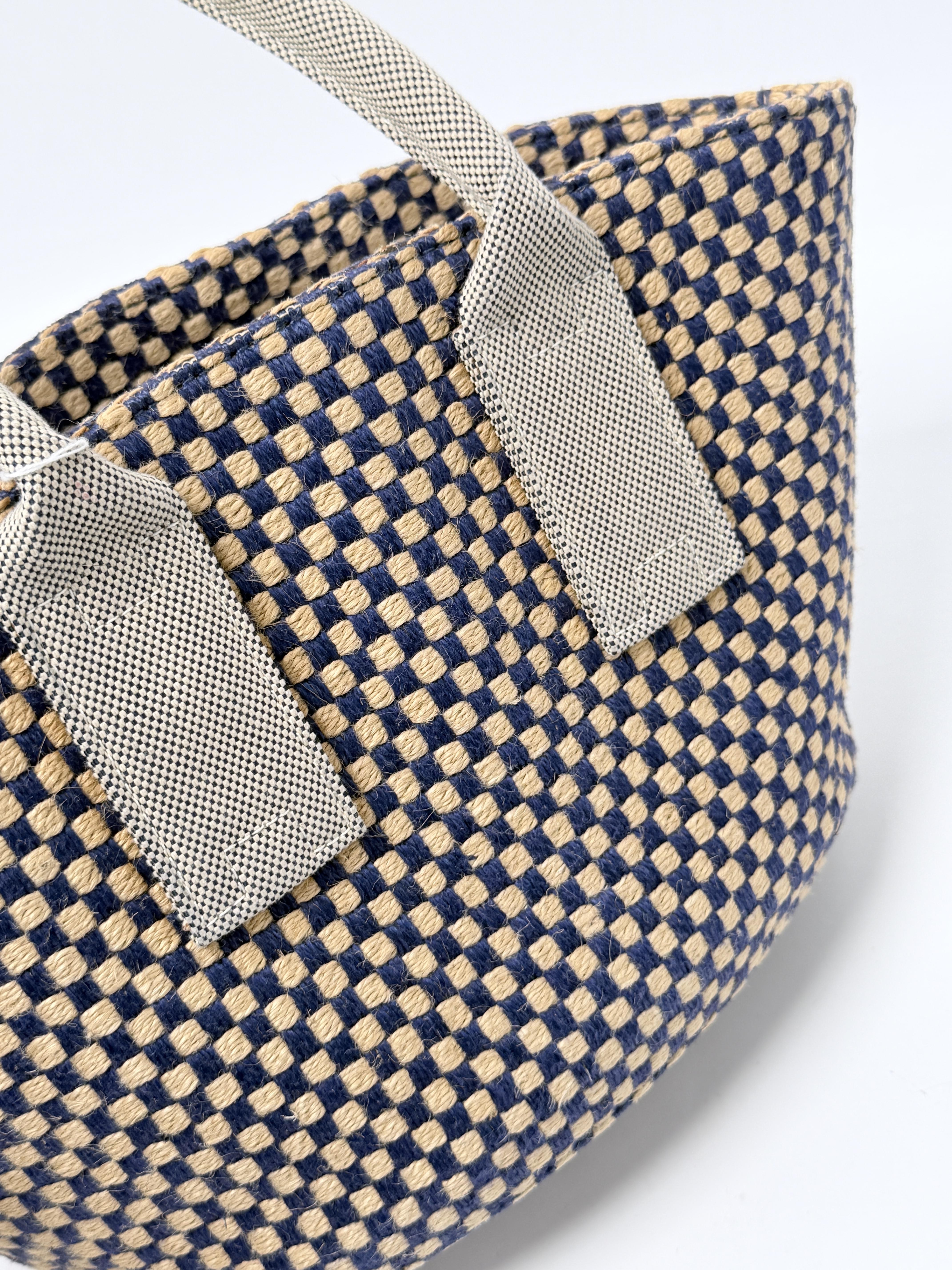 Panier Bus PM Basket Weave Tote Bag Linen Jute Beige Navy Blue JP006HM