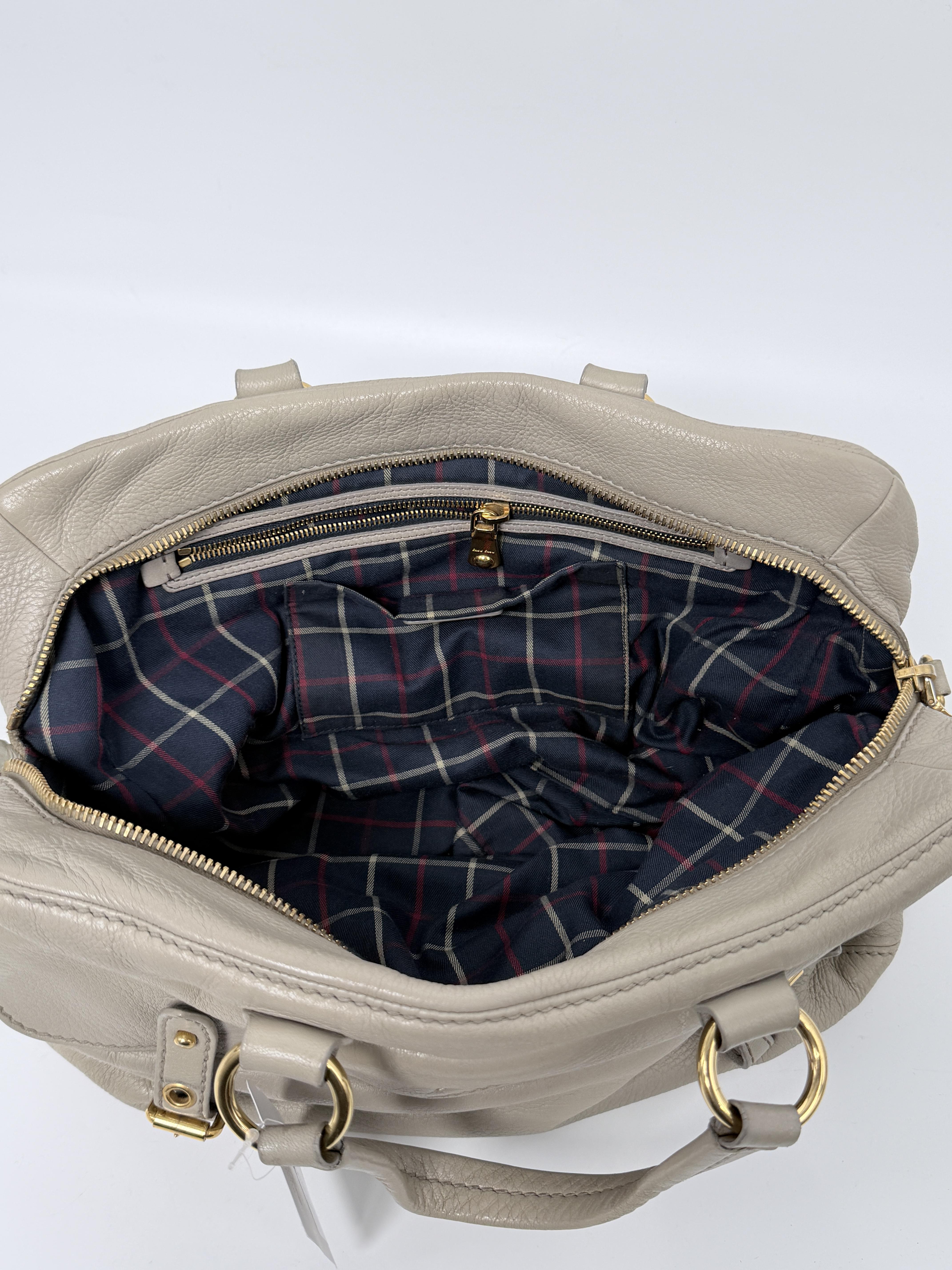 Pre-owned miu miu Leather Shoulder Bags Vitello Lux Bauletto Satchel Bag Boston Shoulder Handbag Pomice Grey ZS161MM