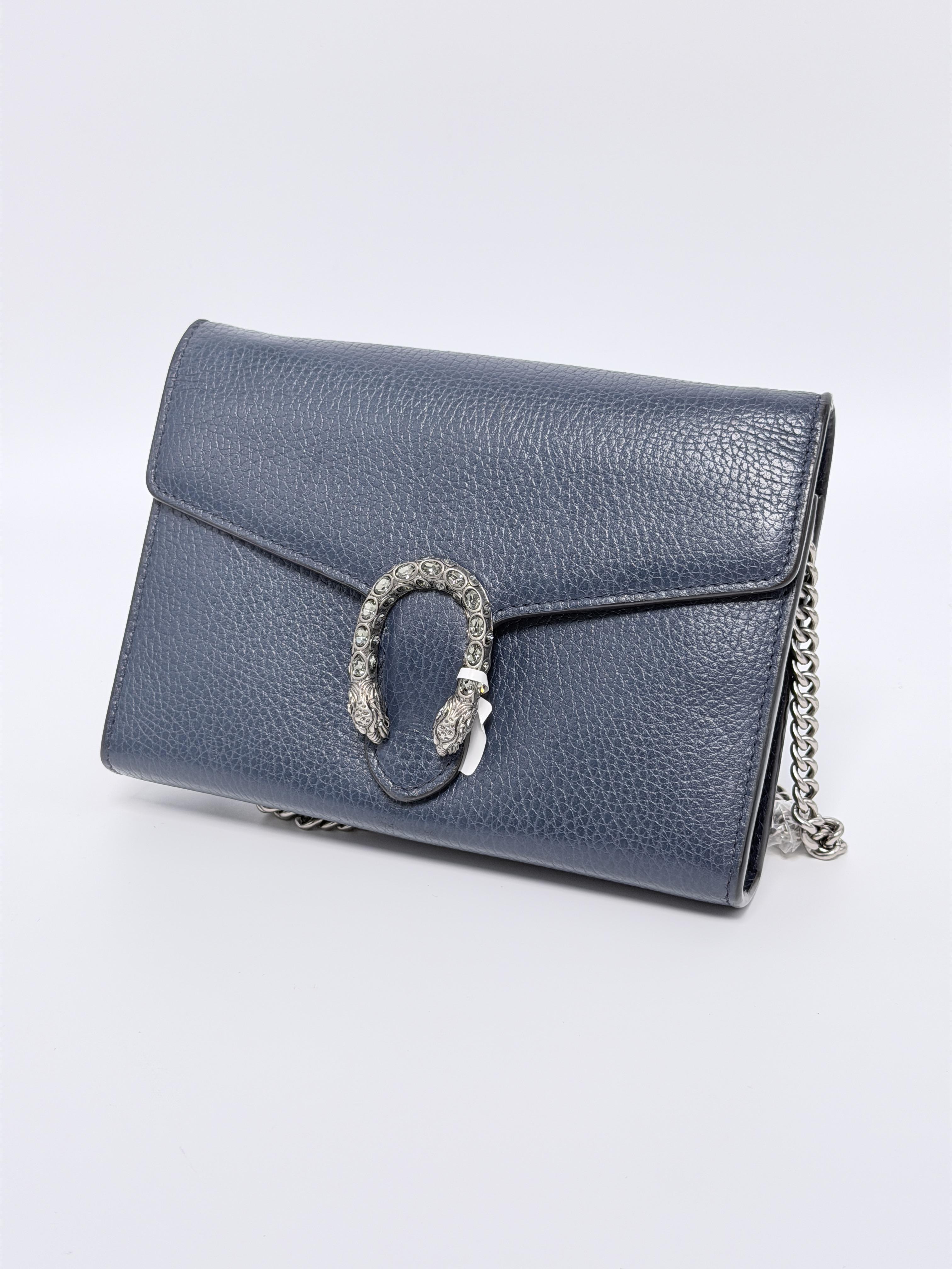 Pre-owned GUCCI Leather Crossbody Bags Authentic Dionysus Wallet on Chain (WOC) in Blue Grained GG301FEI