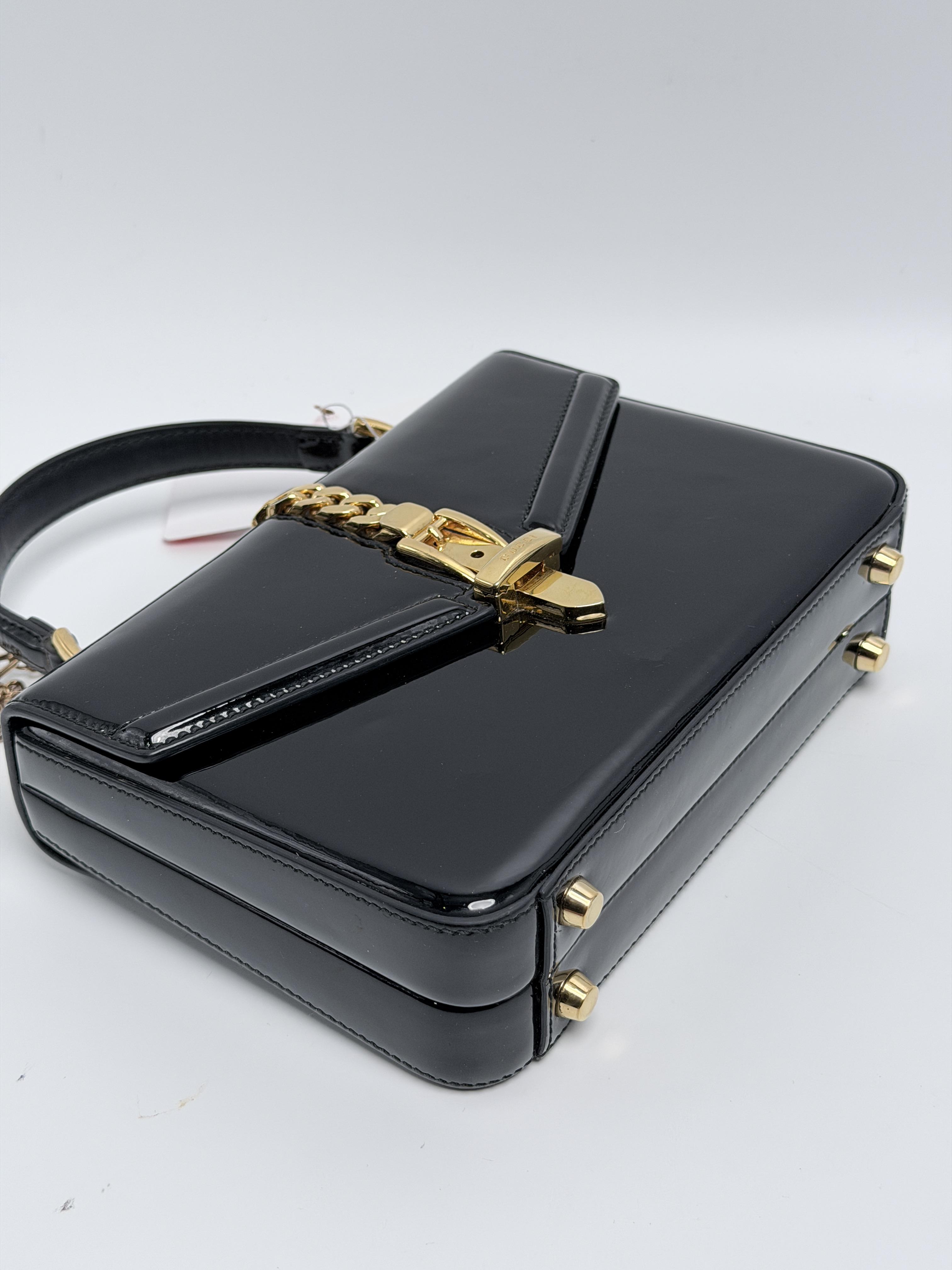 Sylvie 1969 Mini Patent Top Handle Handbag Crossbody Bag Black ZS058GG