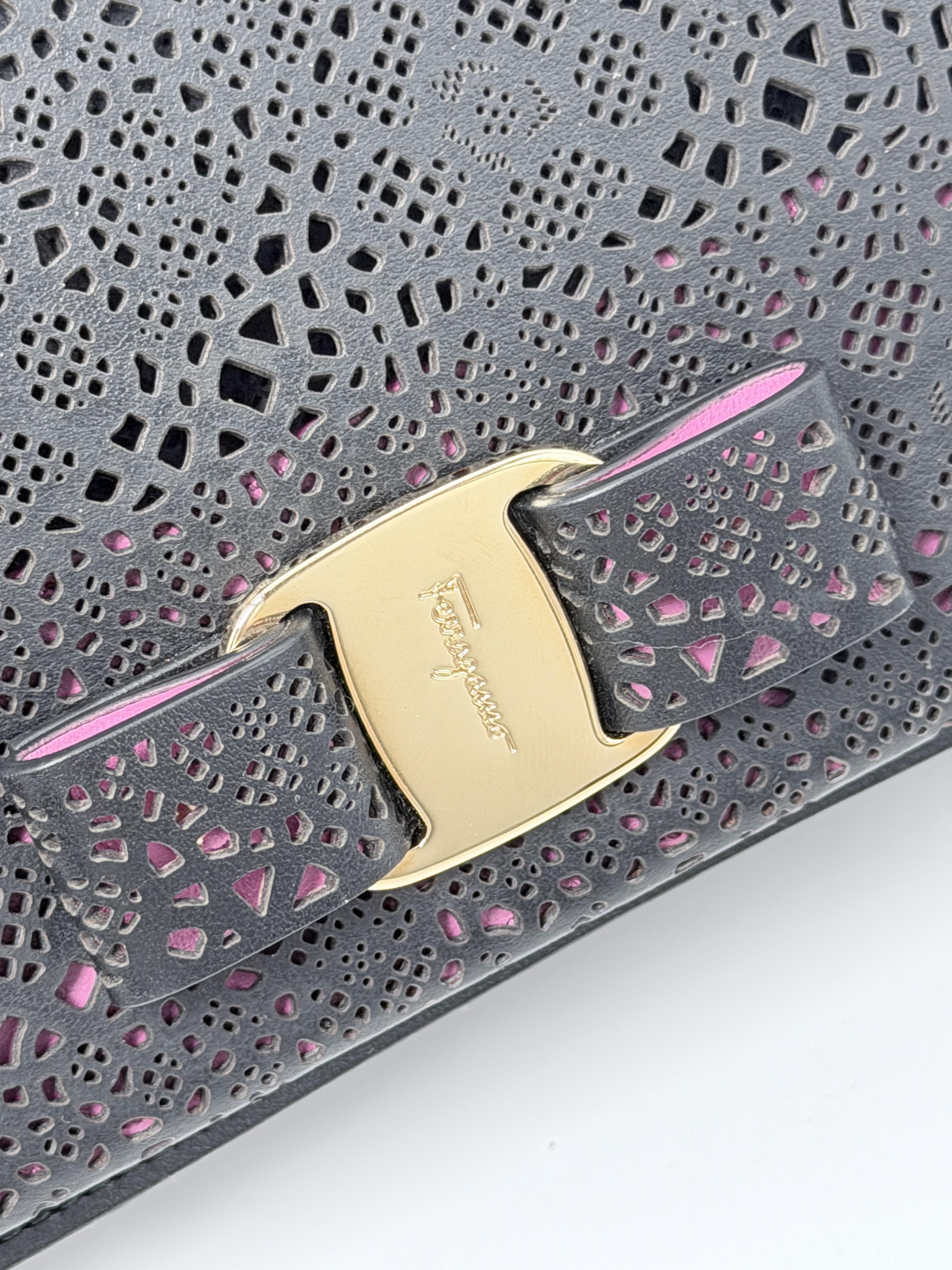 Ferragamo Laser Cut Miss Vara Ginny Chain Crossbody Bag JD1431FG