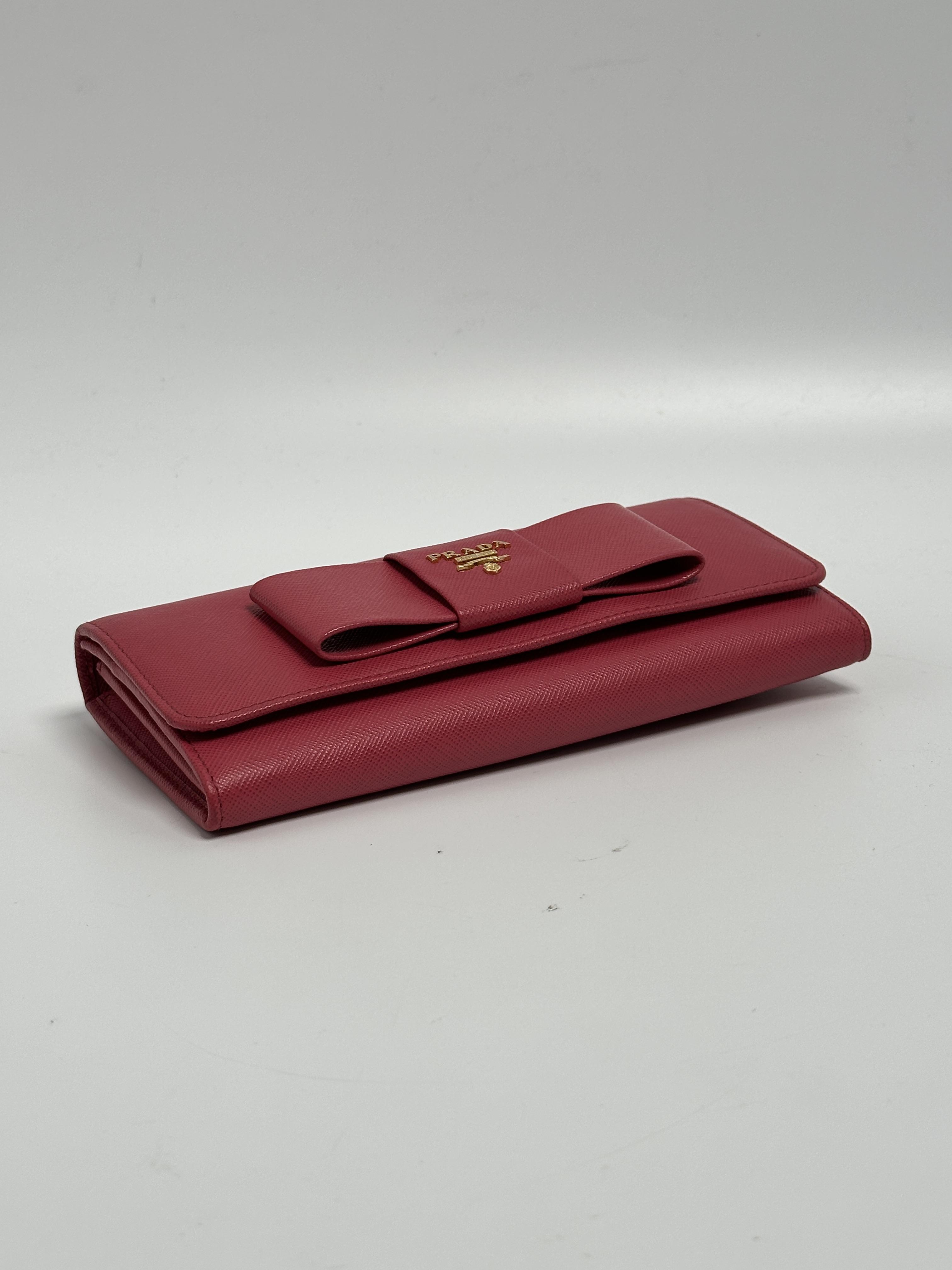 Saffiano Bow Flap With Card Holder Pink Gold Hardware JD462PR