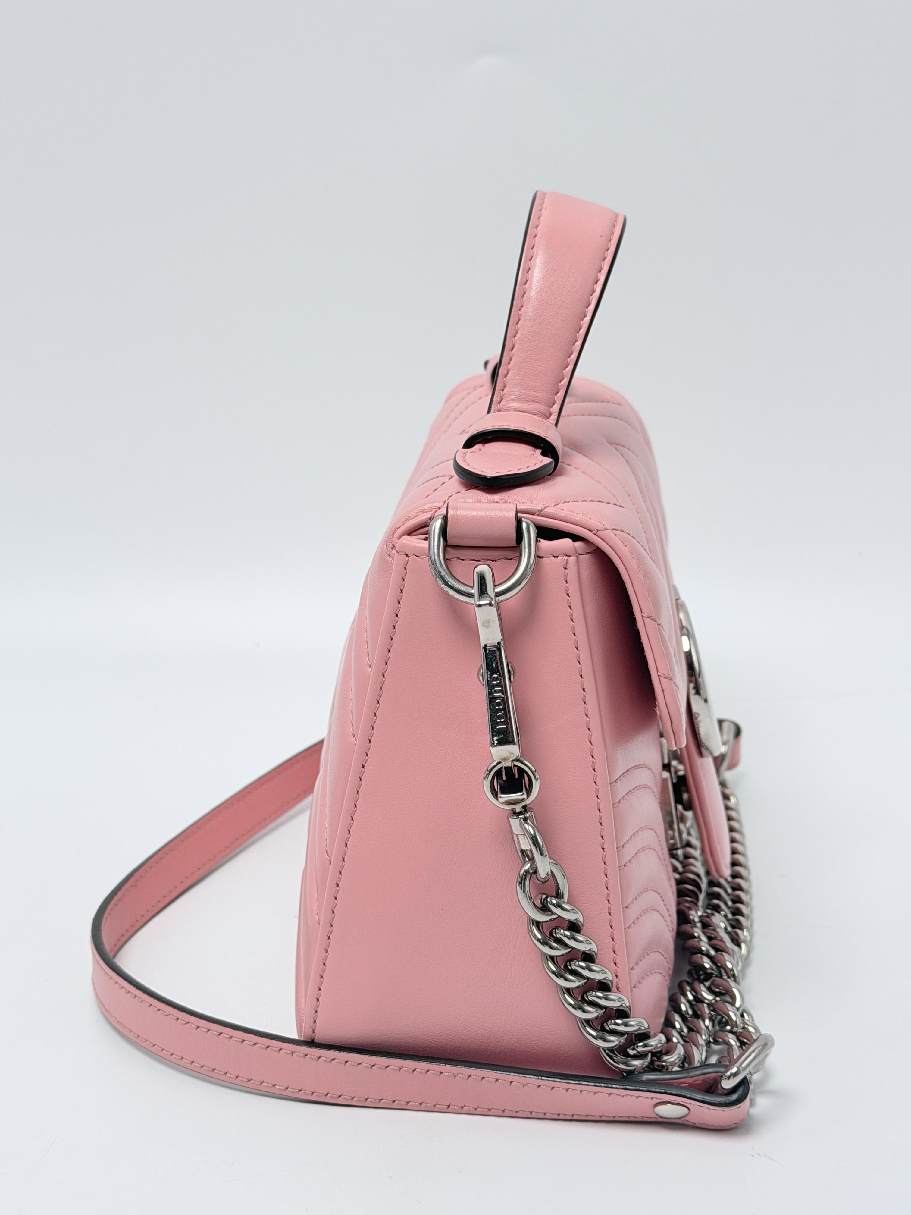 GG Marmont Mini Top Handle Bag Pink Quilted Crossbody Satchel JD1678GG