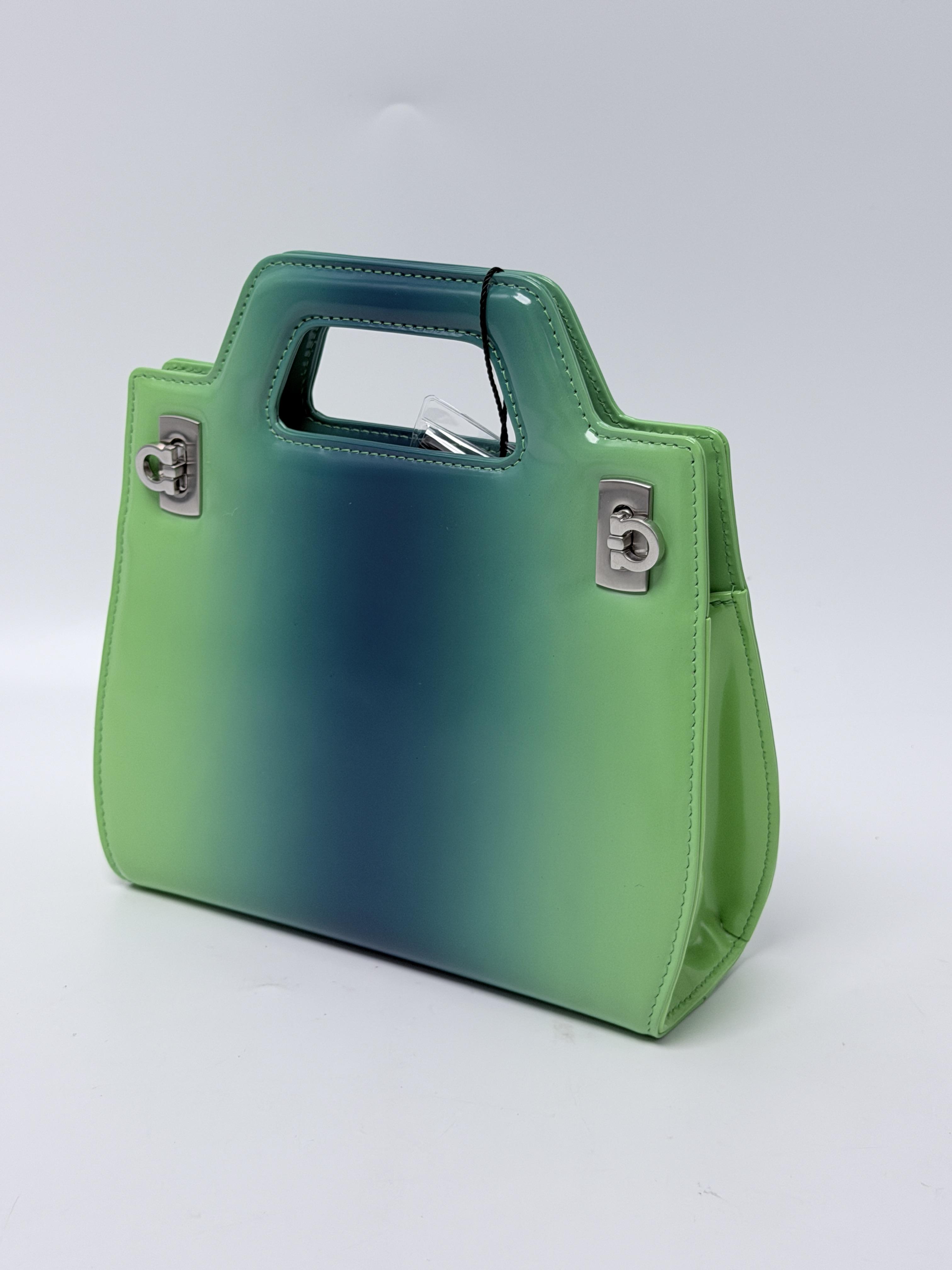 Ferragamo Wanda Micro Ombre Airbrushed Calfskin Shoulder Bag Green Blue JD1511FG