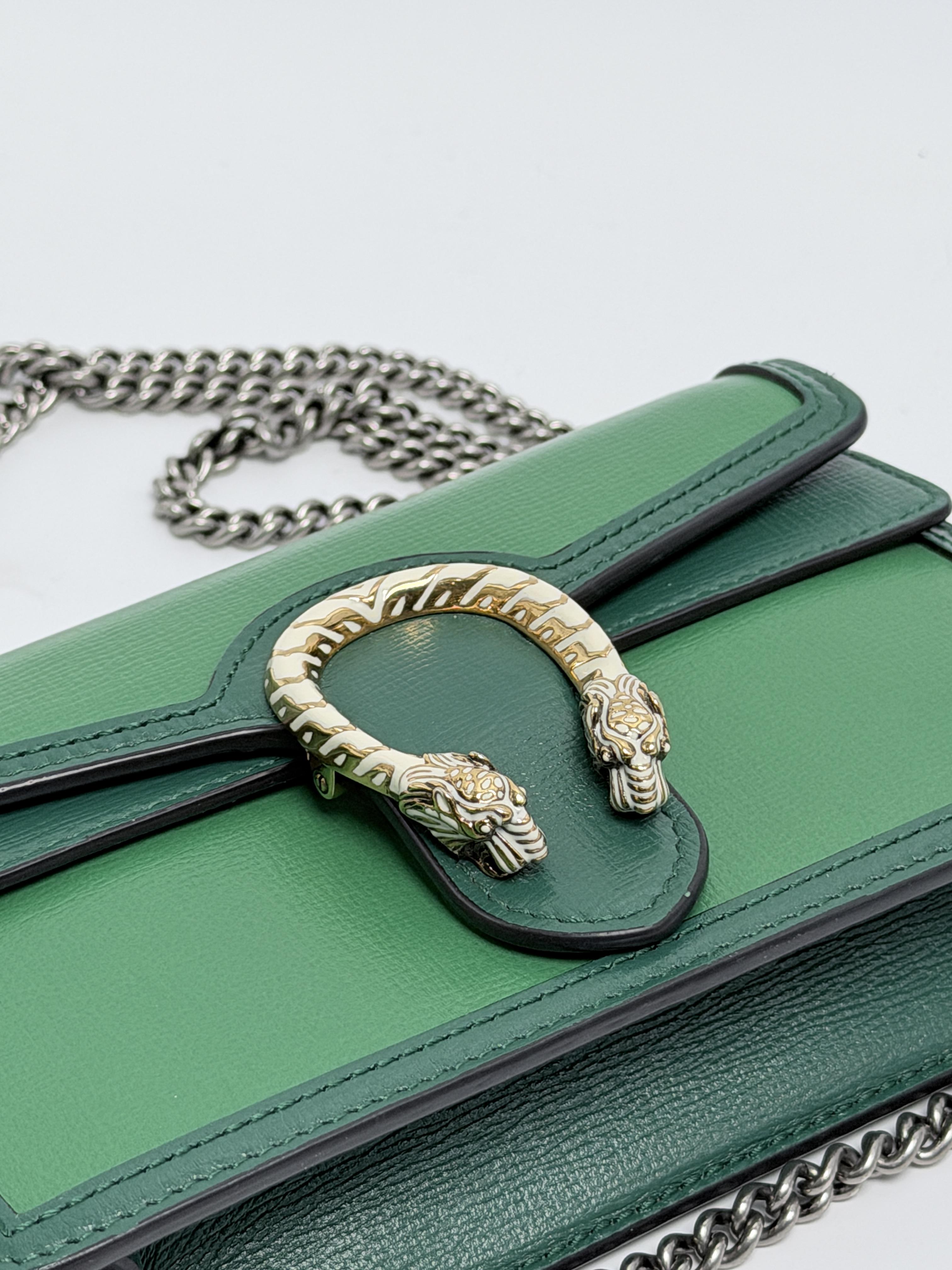 Pre-owned GUCCI Leather Shoulder Bags Dollar Calfskin Emerald Green Super Mini Dionysus Crossbody Shoulder Bag JD030XGG