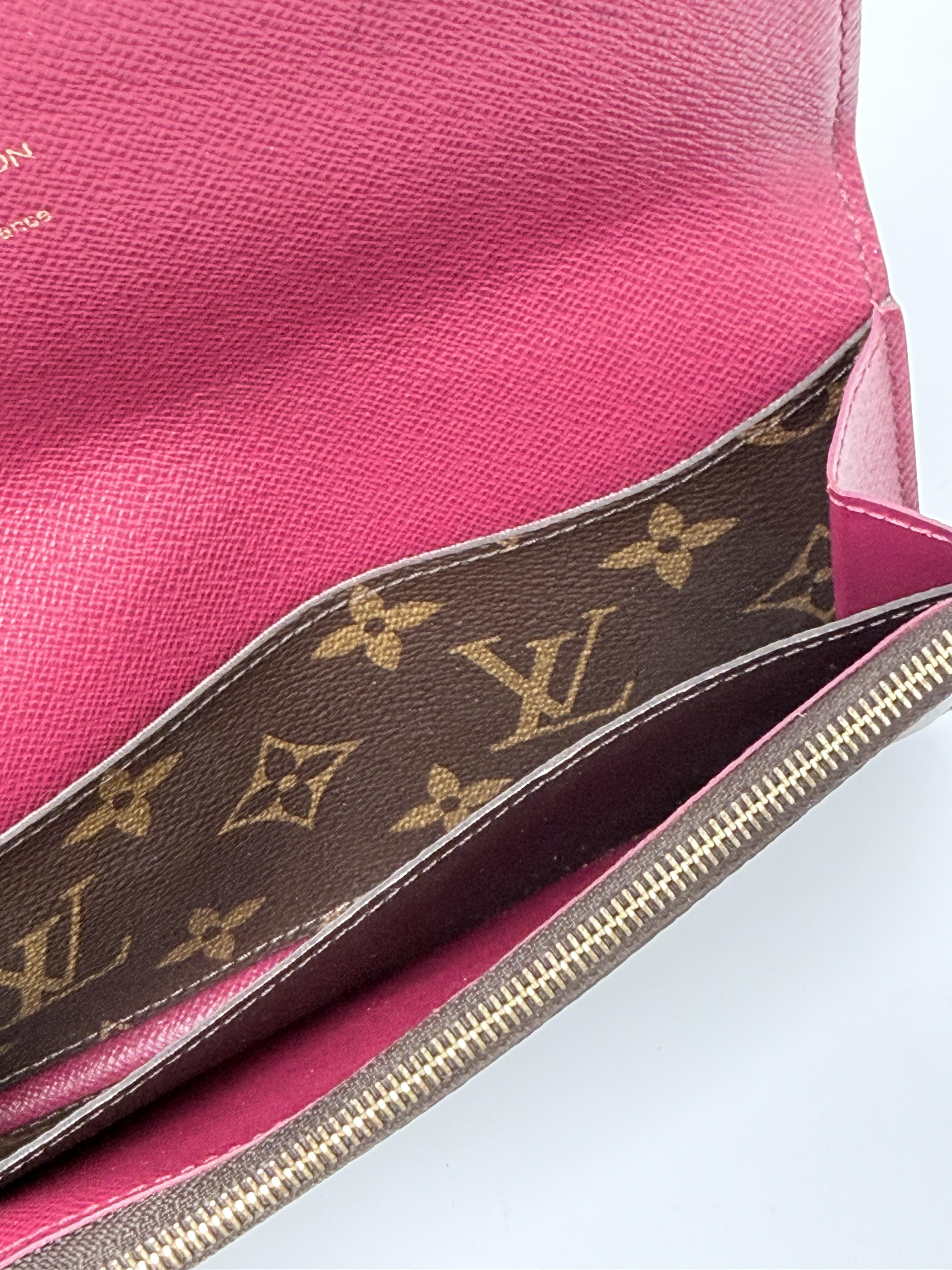 Monogram Emilie Wallet Fuchsia Pink Envelope Long Flap Bag Handbag JD787LV