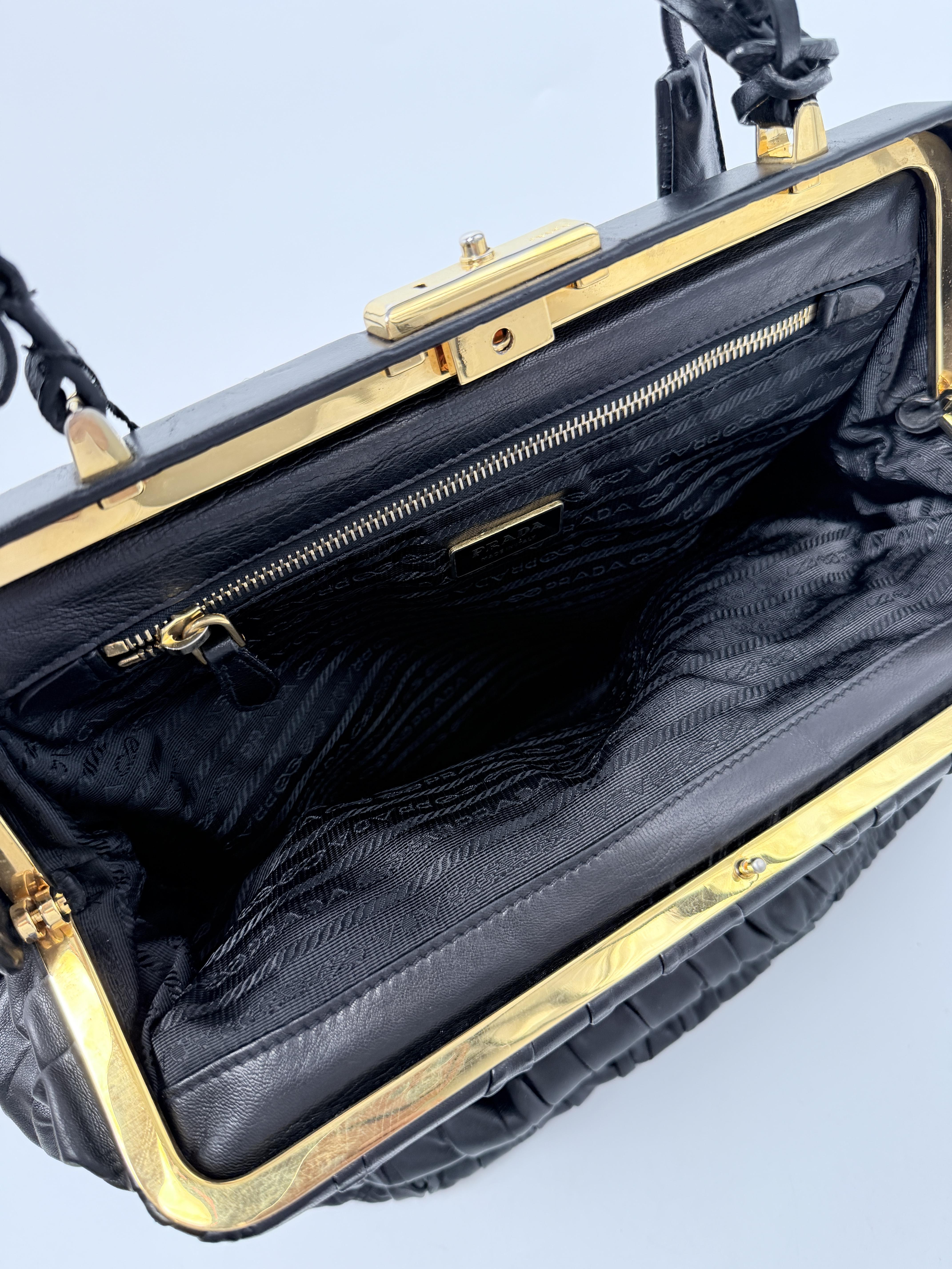Black Nappa Gaufre Dressy Frame Shoulder Tote Bag Handbag JD1021PR