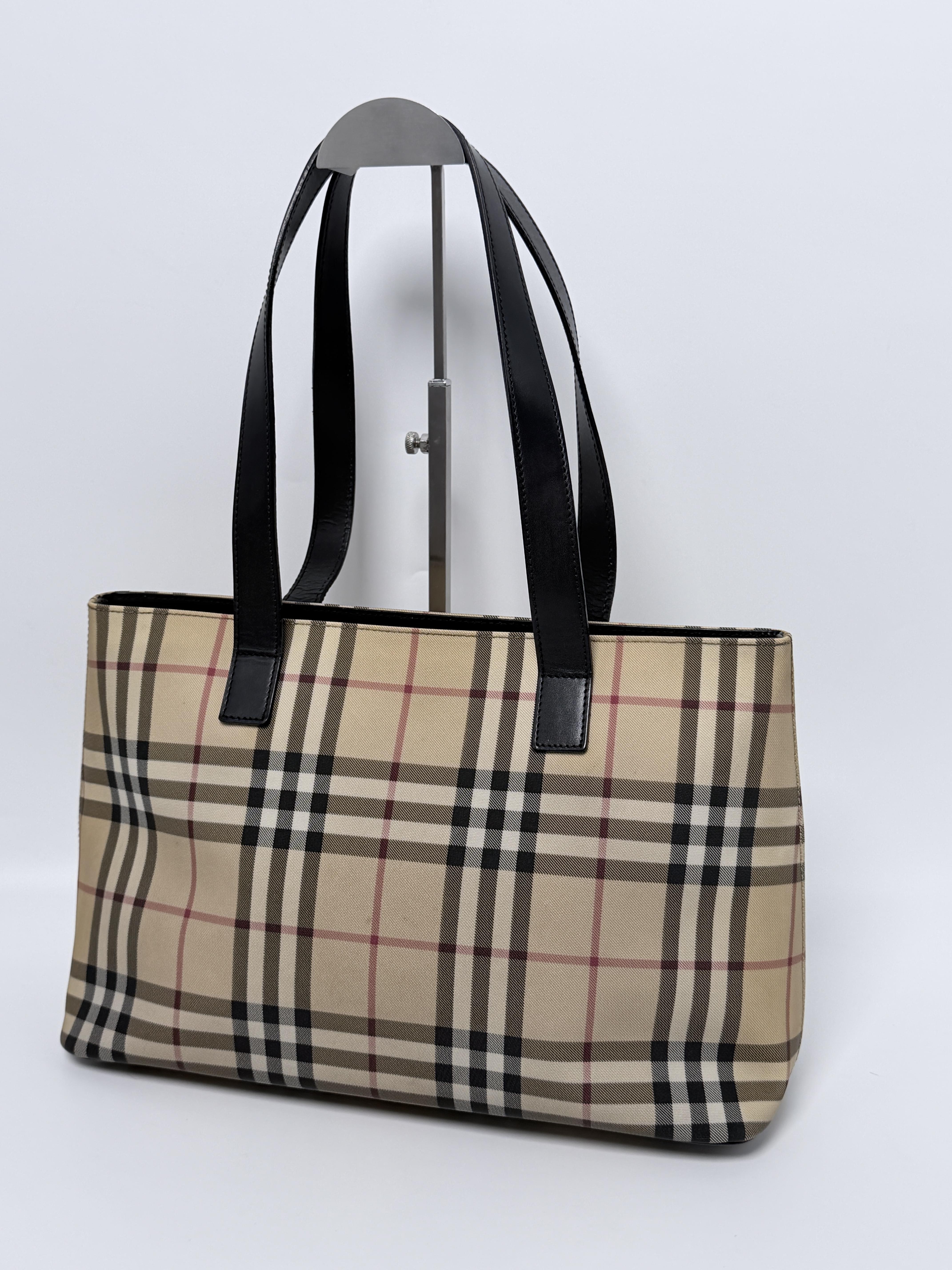 Pre-owned BURBERRY Canvas Shoulder Bags Medium Tote Bag Nova Check Black Shoulder Handbag ZS010BR