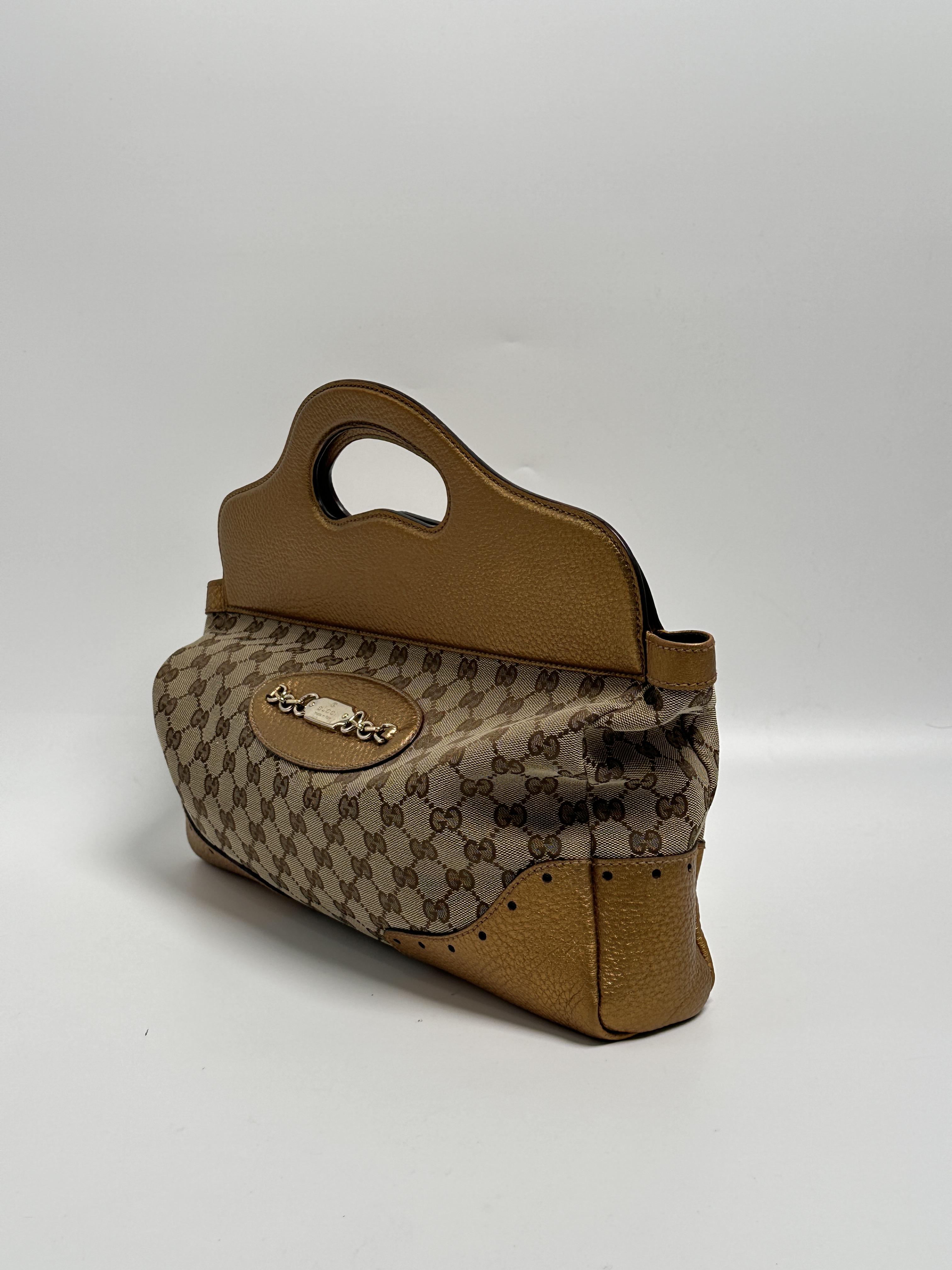 GG Punch Top Handle Bag Metallic Gold Leather Trim JD433GG