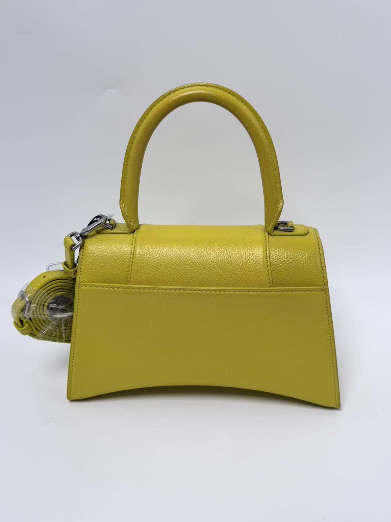 Box Calfskin Hourglass Small Top Handle Bag Lime/Yellow JD1370BB