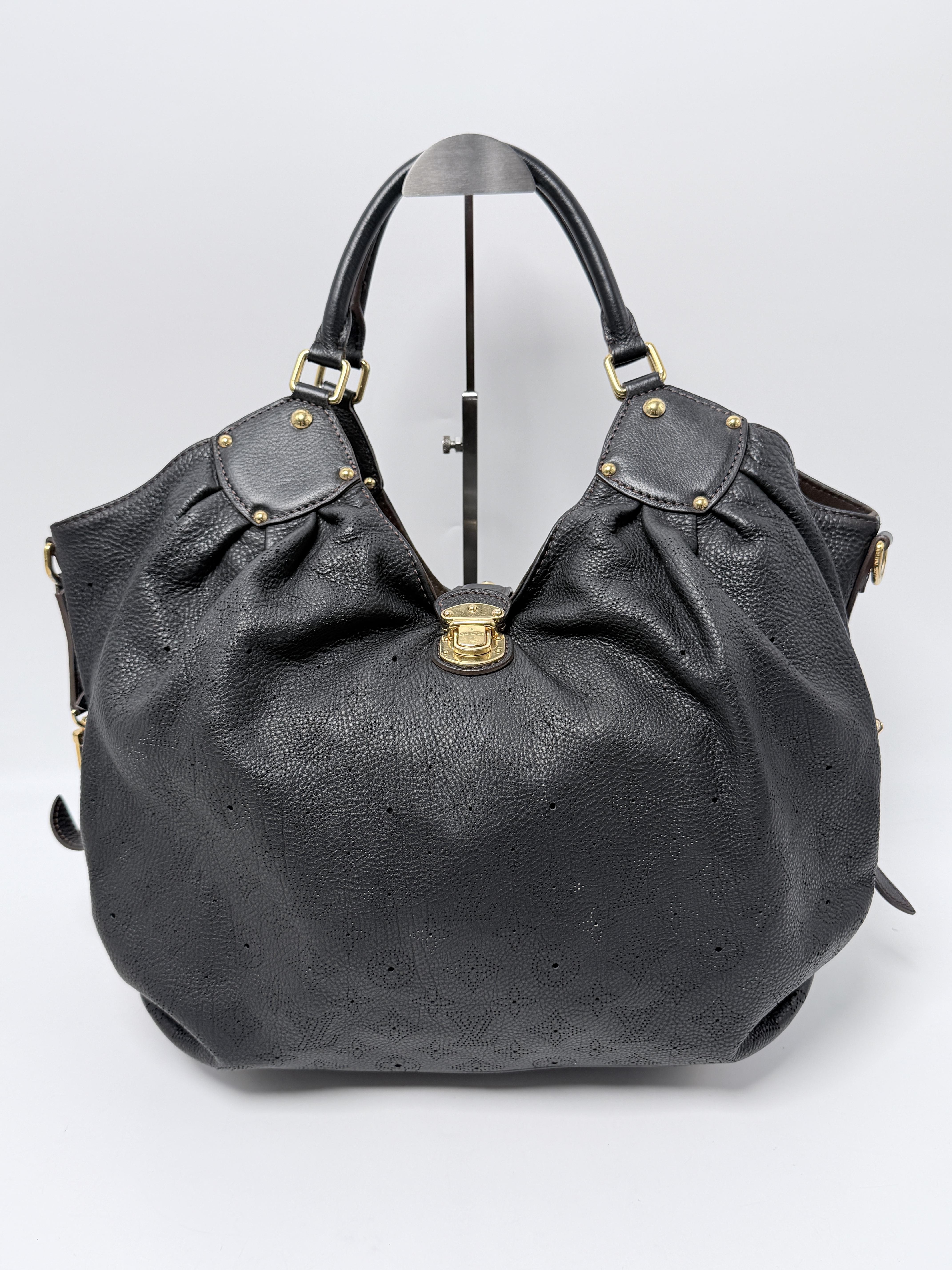 Black Perforated Mahina L Slouchy Tote Push Lock JD1032LV