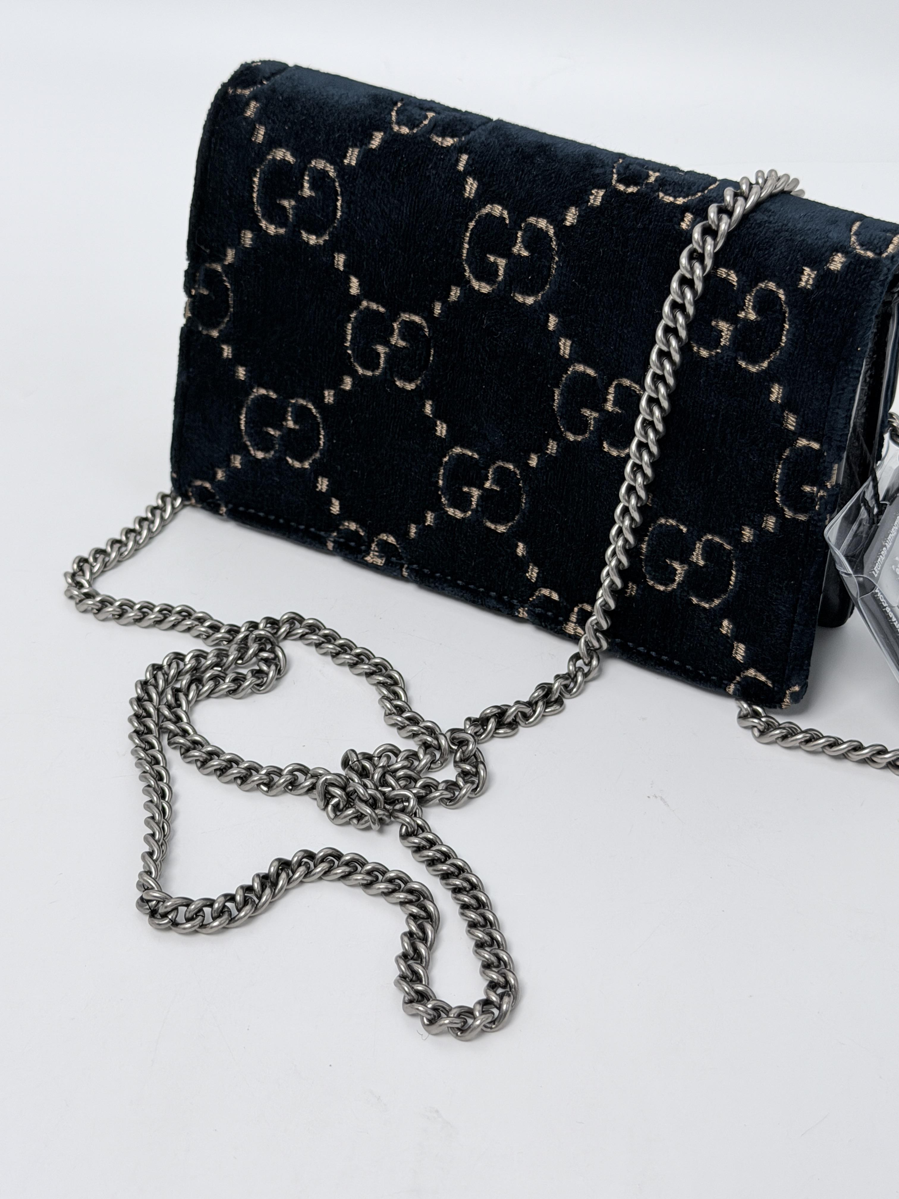 Dionysus GG Velvet Super Mini Chain Crossbody Bag Black JD1395GG