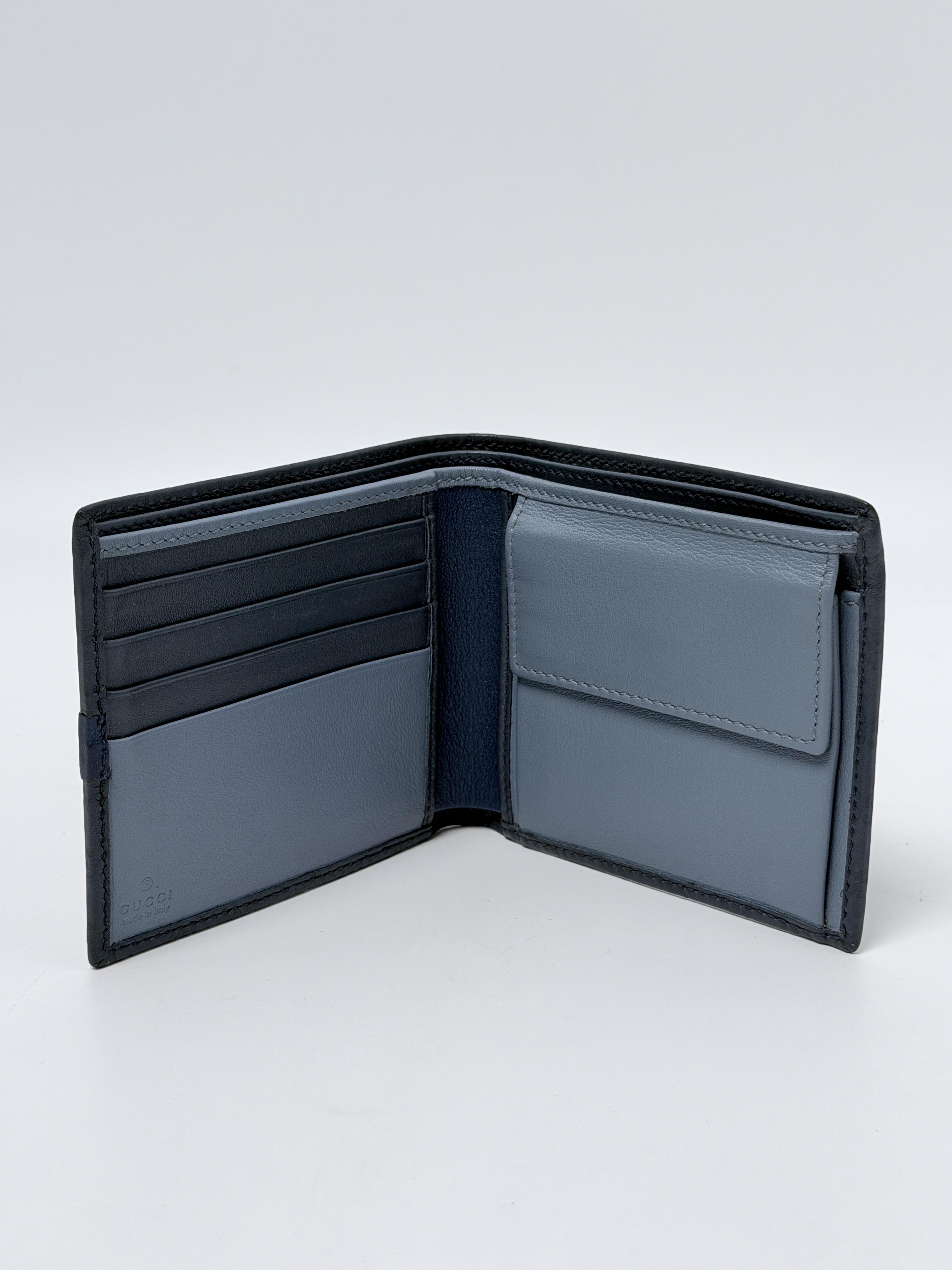 Dollar Calfskin Bi Fold Wallet Black/Blue JD1356GG