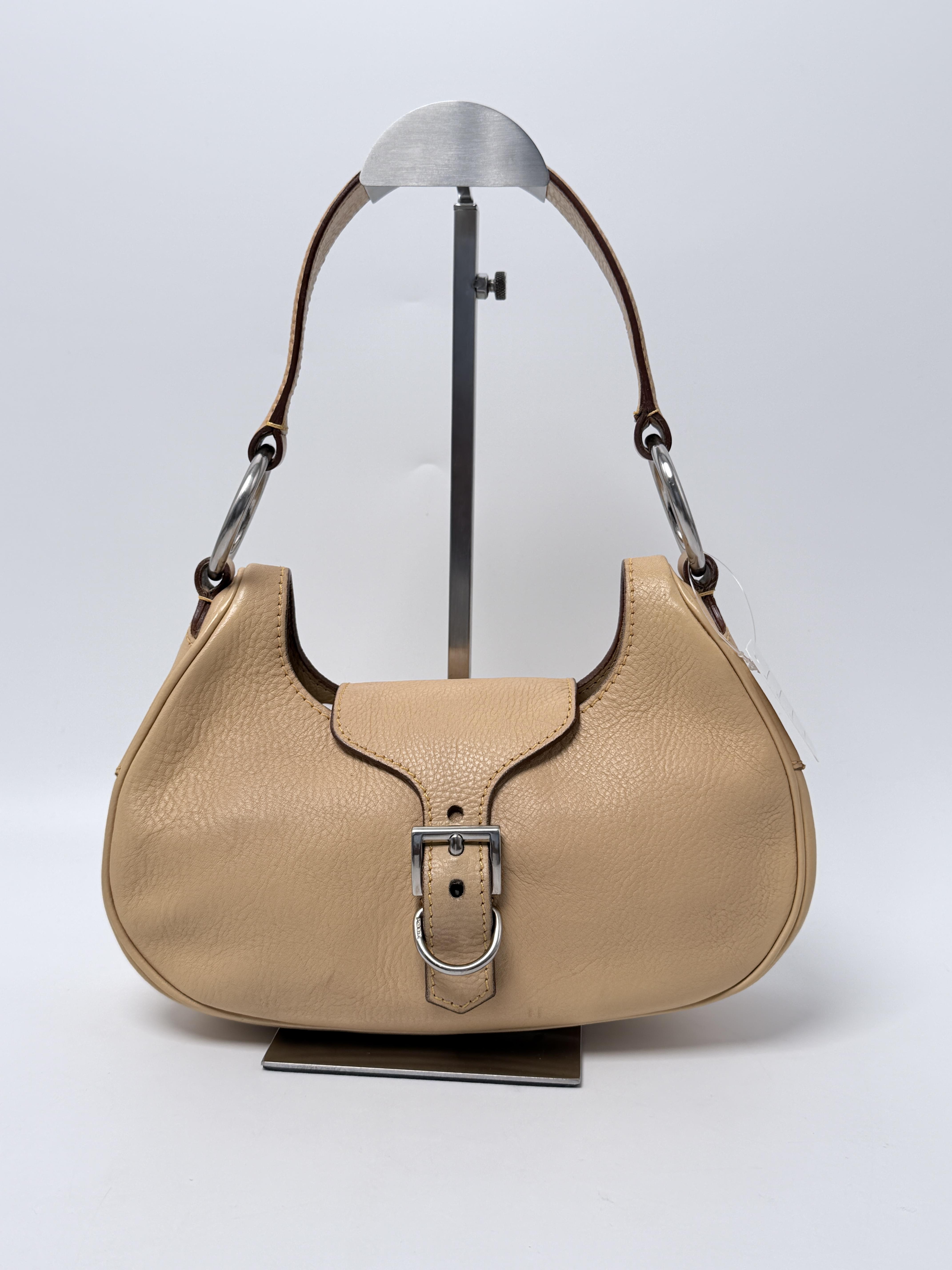Vintage Vitello Daino Moon Hobo Shoulder Bag Beige JP011PR